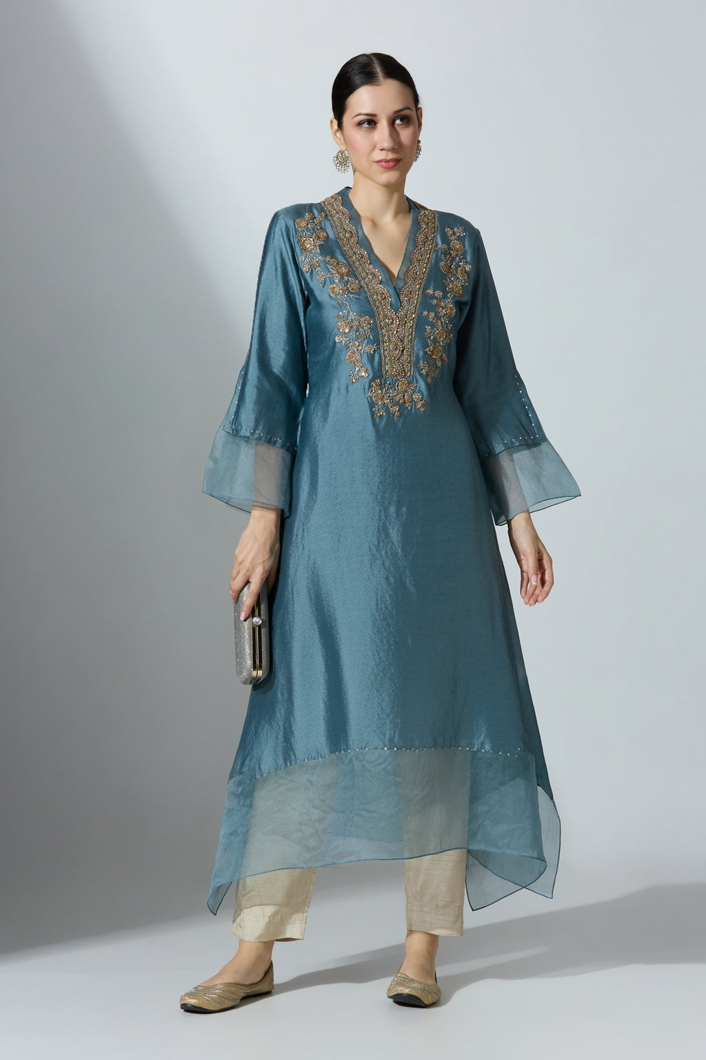 Grey Silk Kurta With Pant