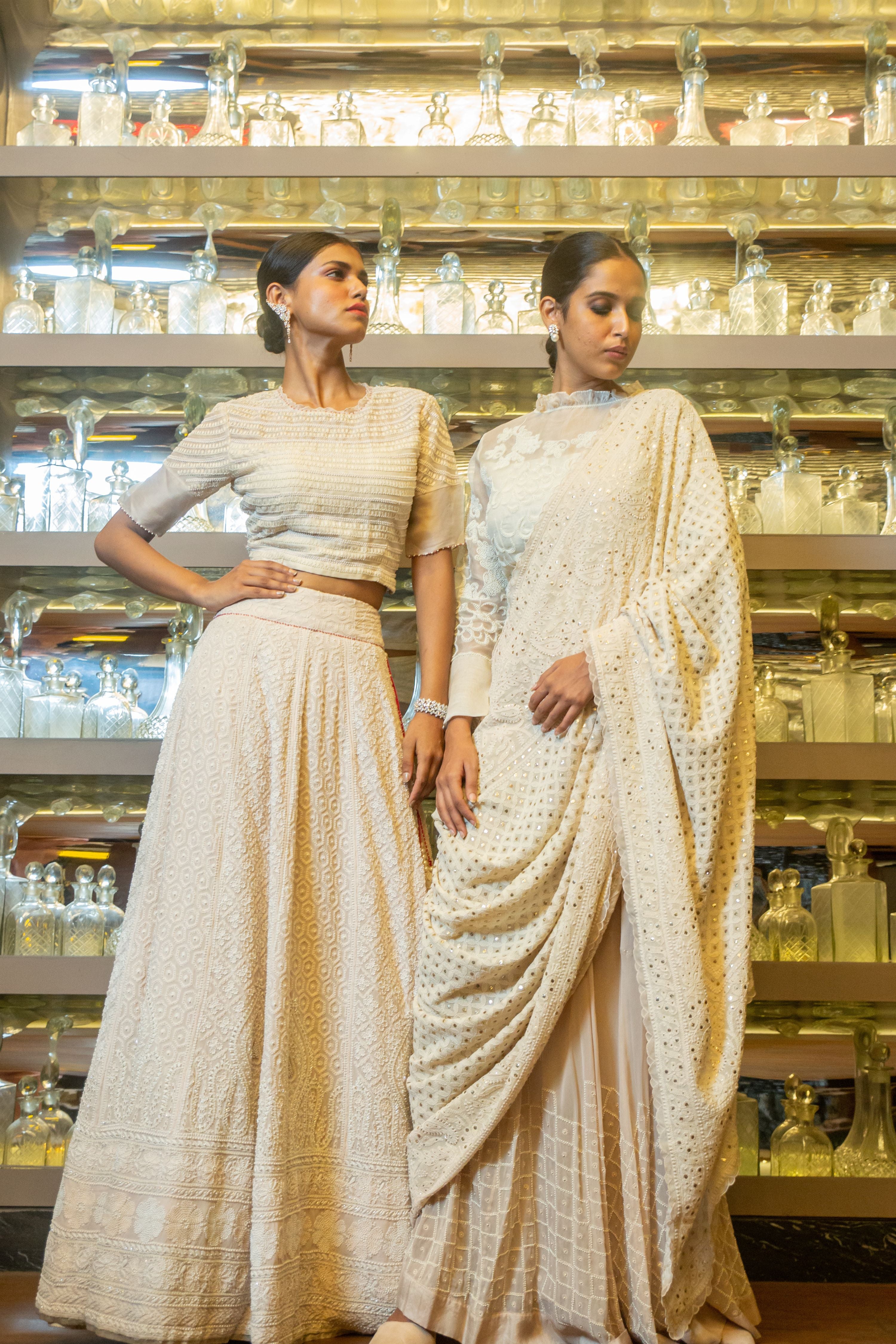 White Chikan Lehenga With Blouse