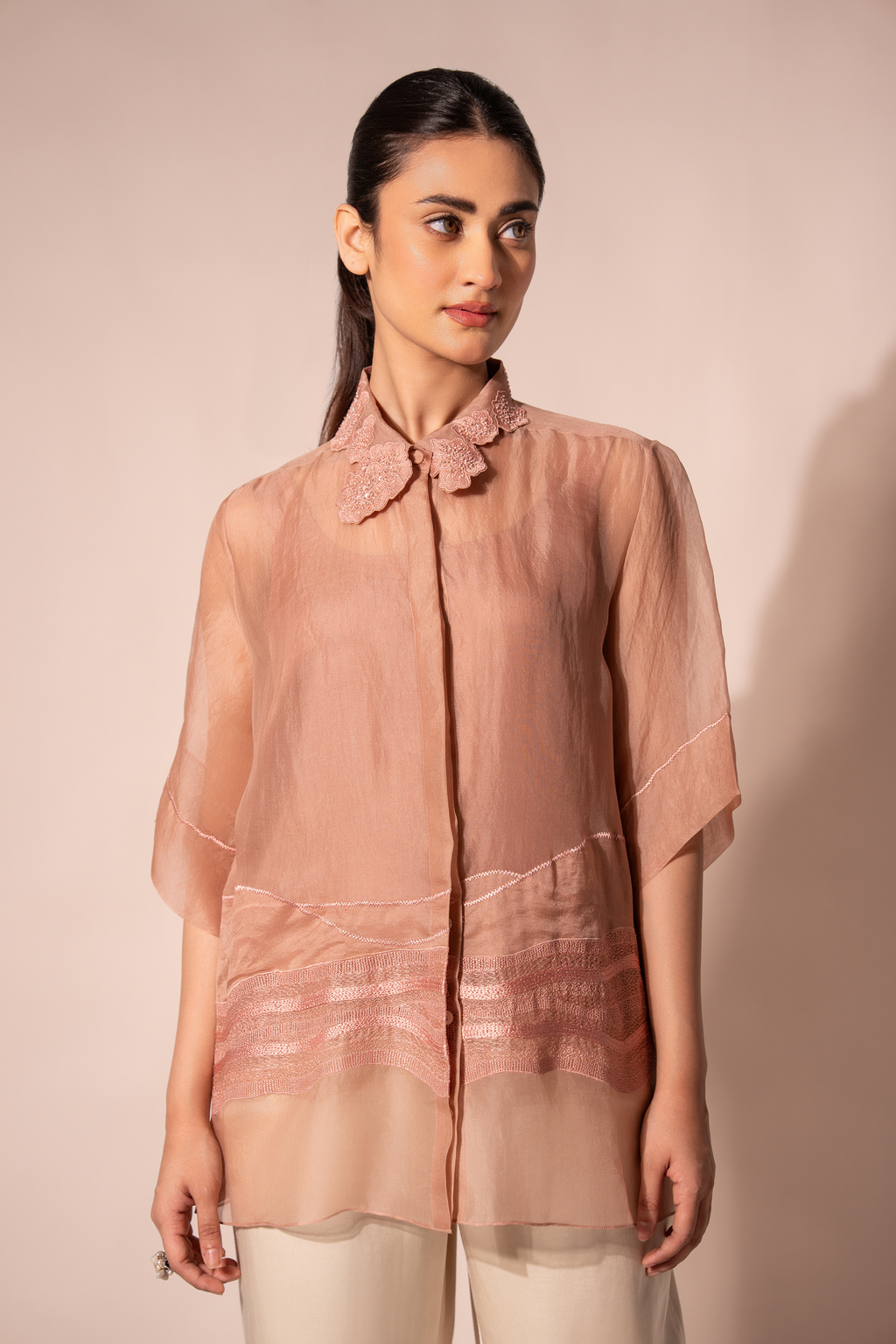 Peach Wave Organza Shirt