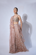 Nude Plume Bustier With Lehenga and Dupatta