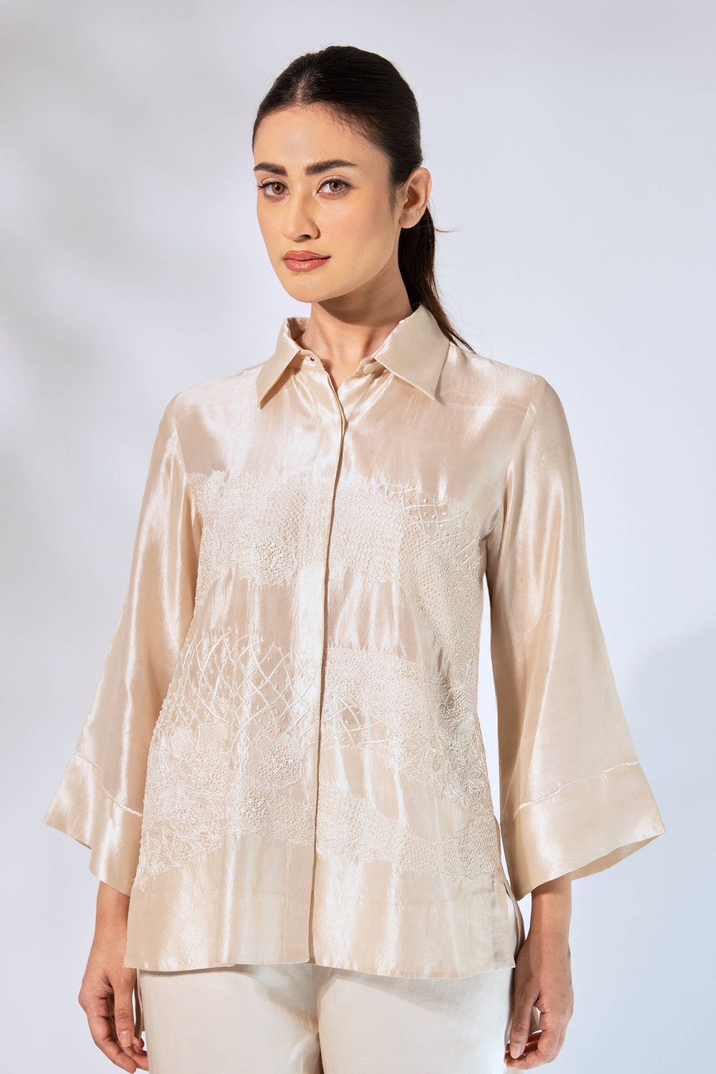 White WaveBorne Silk Shirt