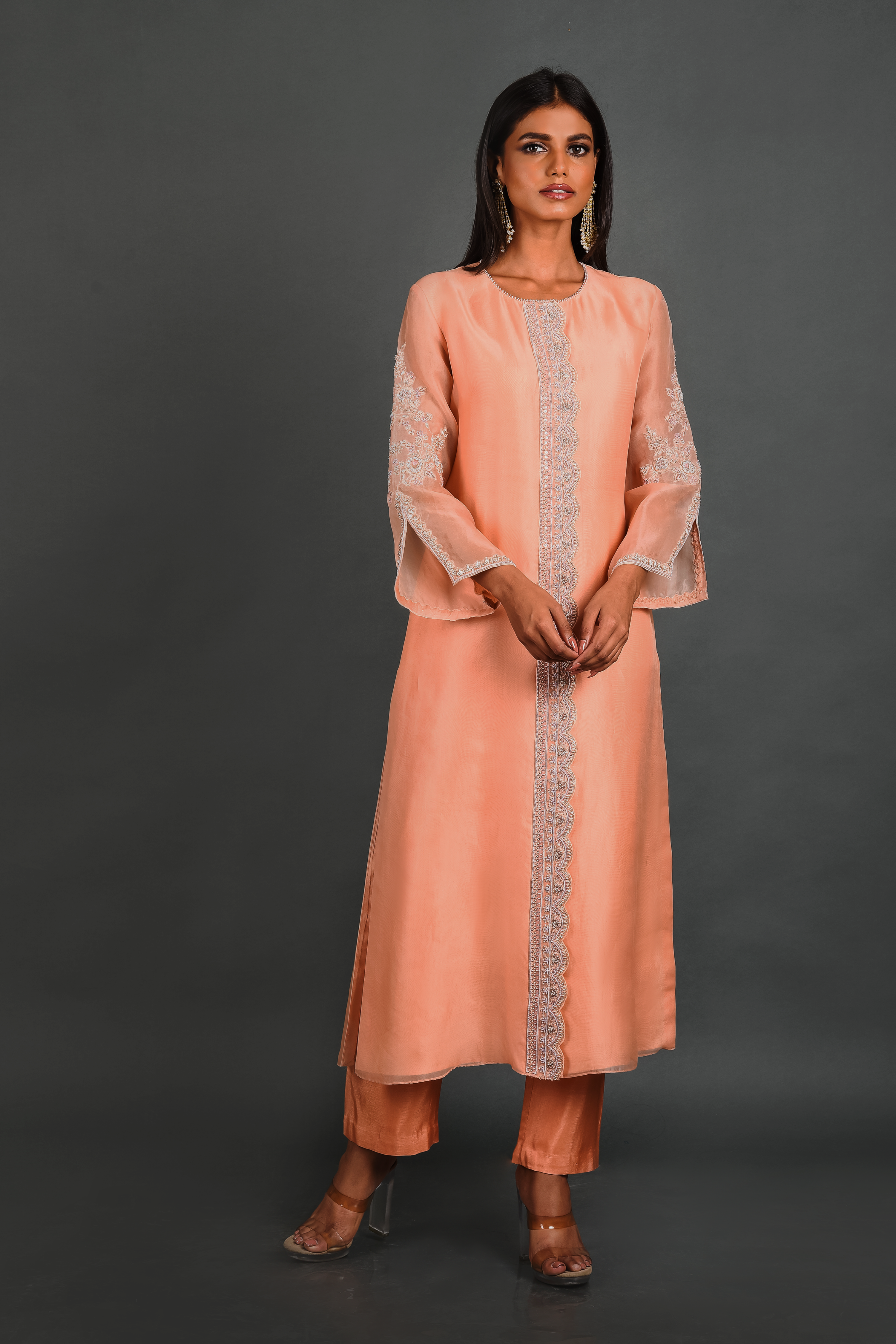 Peach Viscose Pant With Dupatta and Kurta