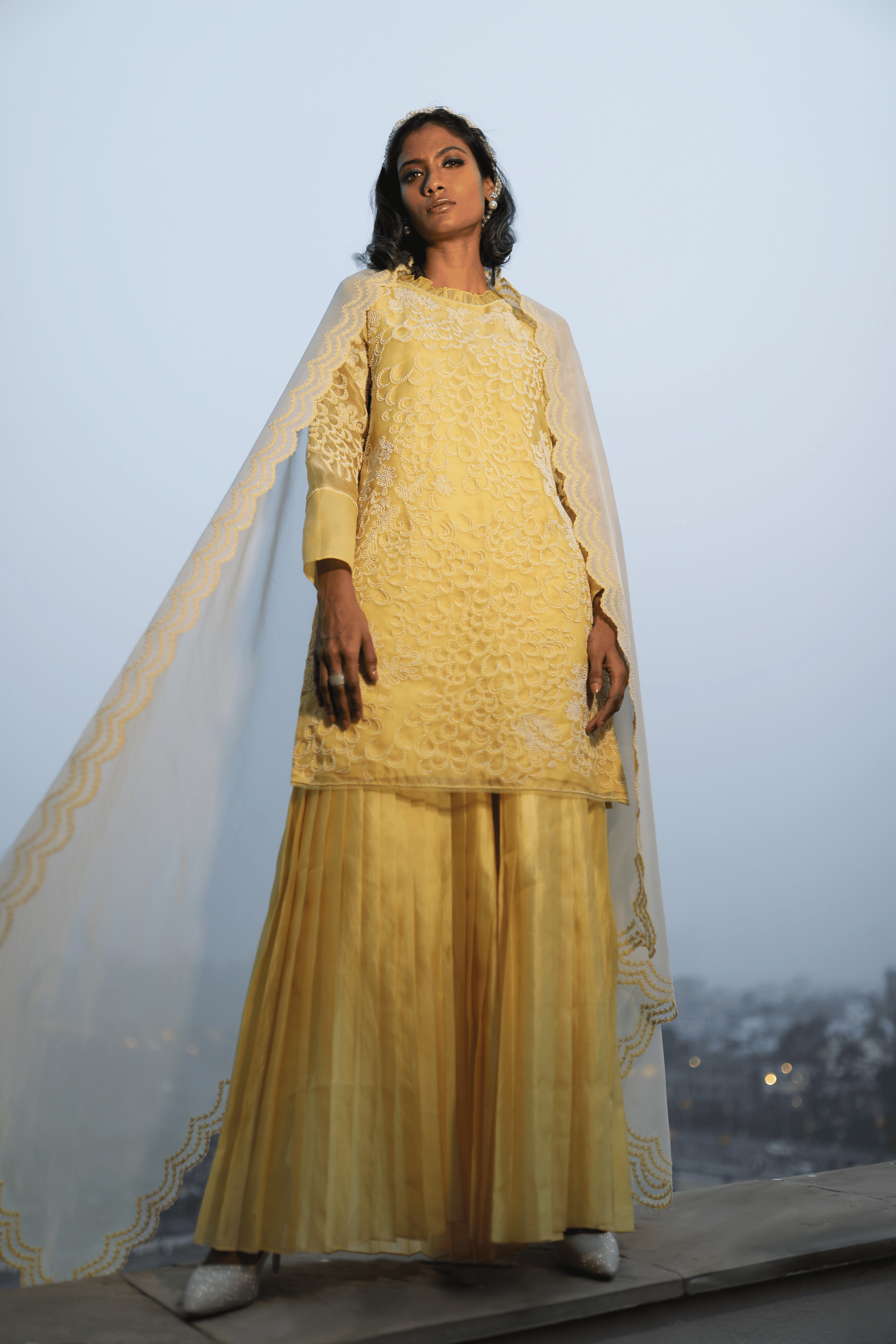 Yellow Organza Kurta With Pant and Dupatta