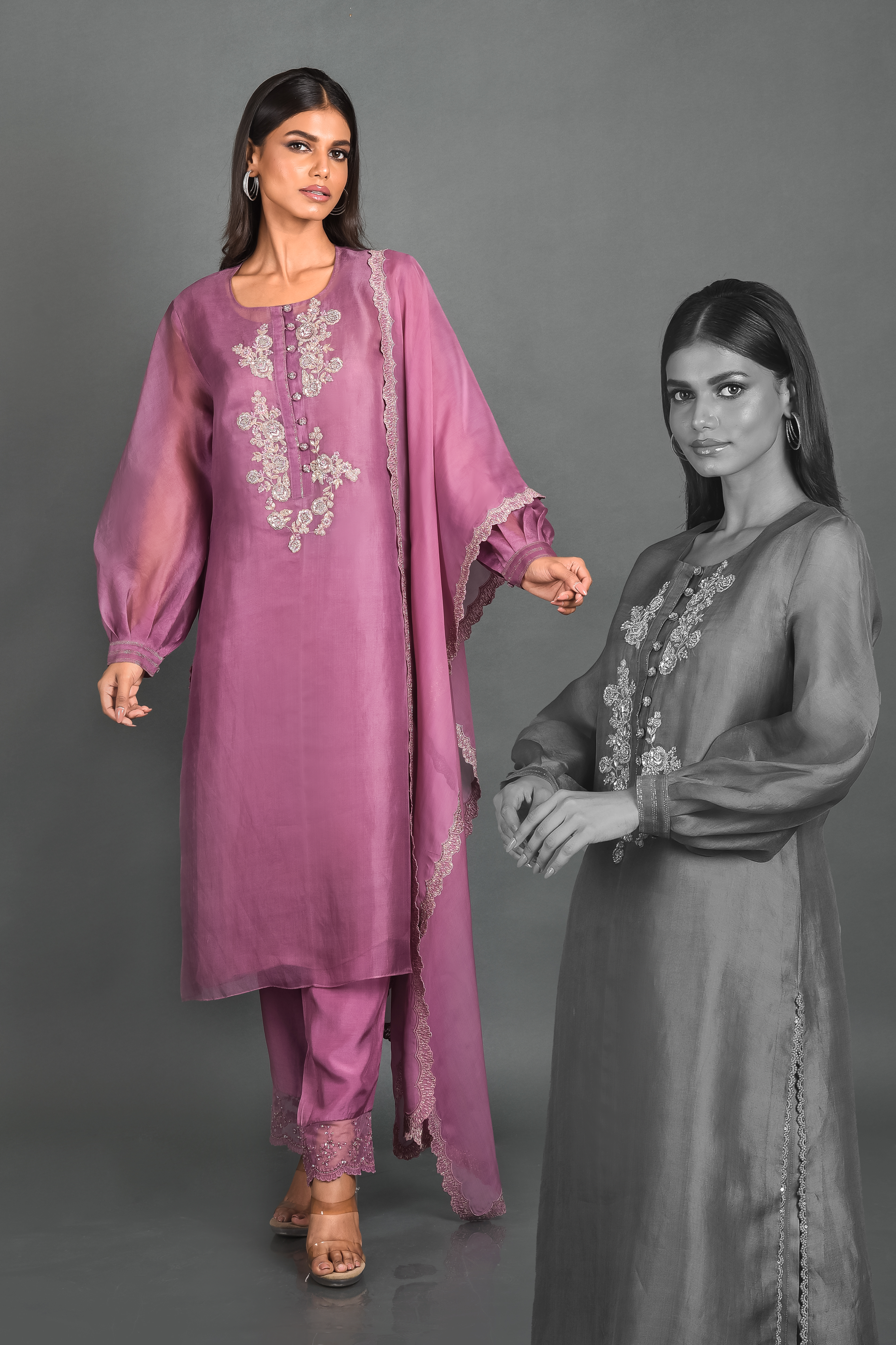 Purple Organza Kurta With Pant and Dupatta