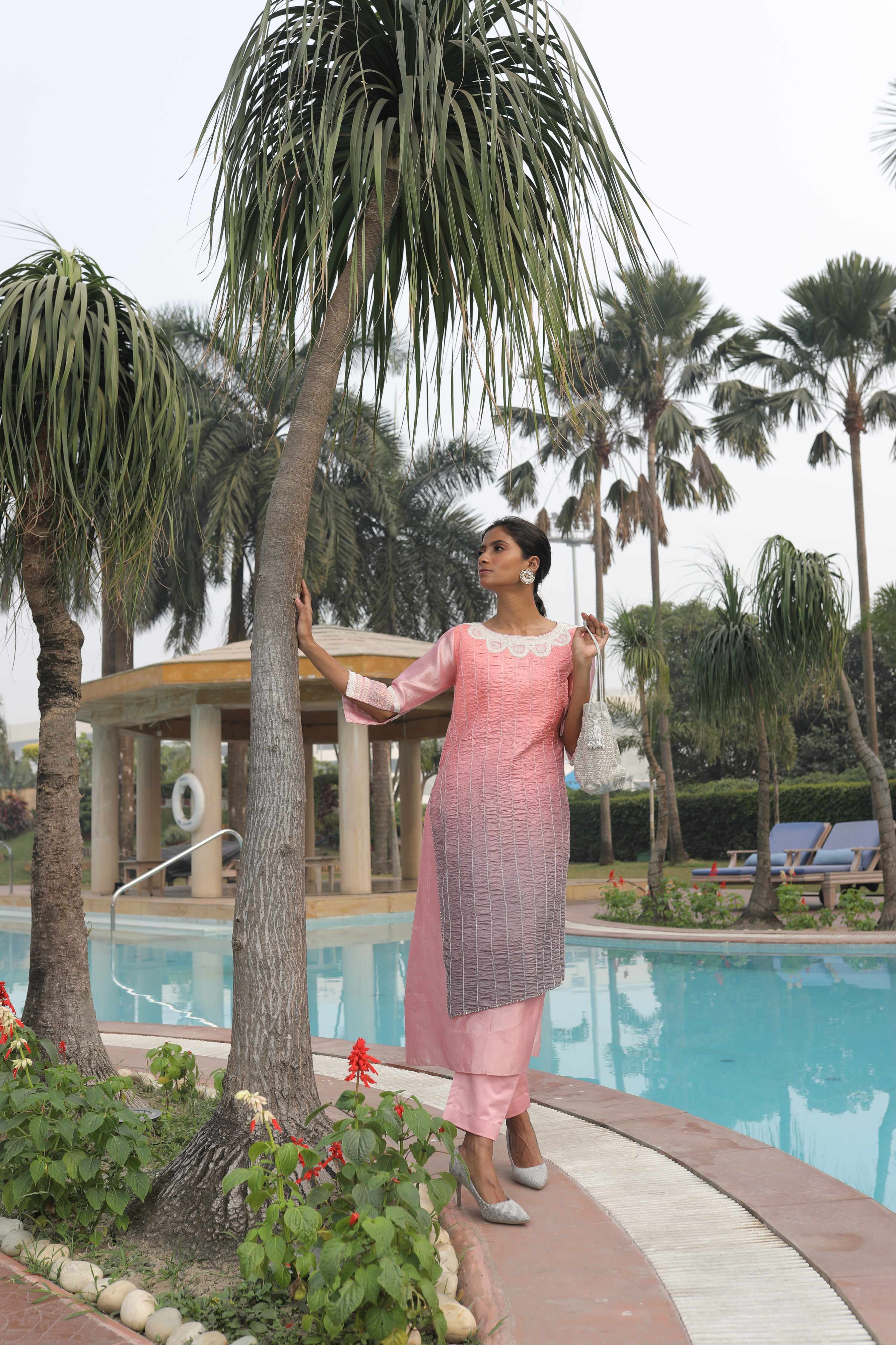 Peach Bandhej Kurta With Pant