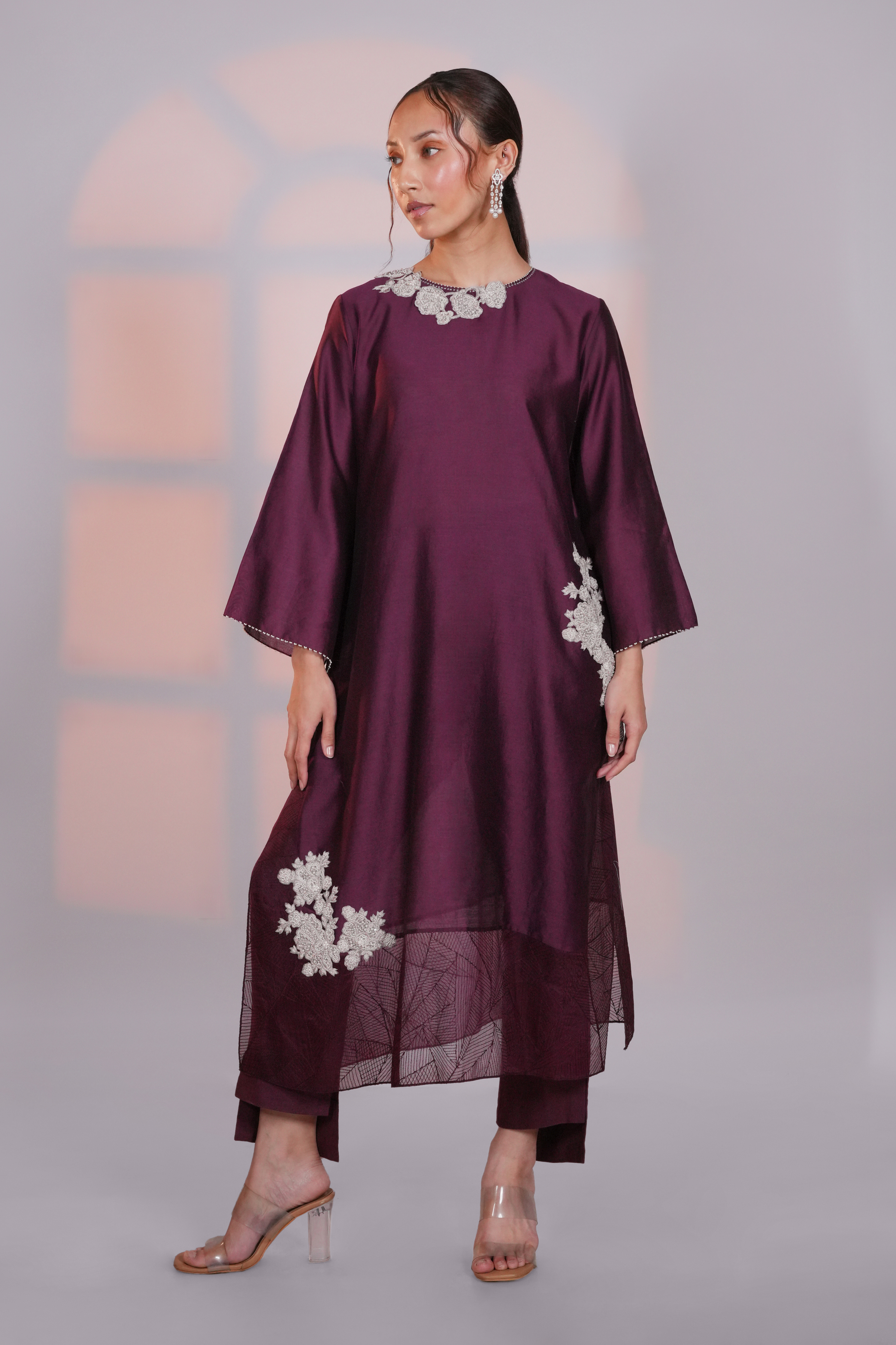 Purple Chanderi Extended Kurta