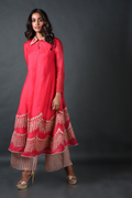 Red Organza Kurta With Pant