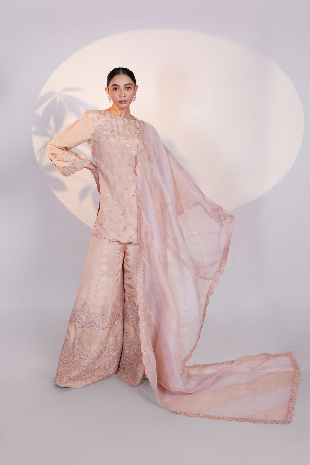 Peach Tissue Kurta Set
