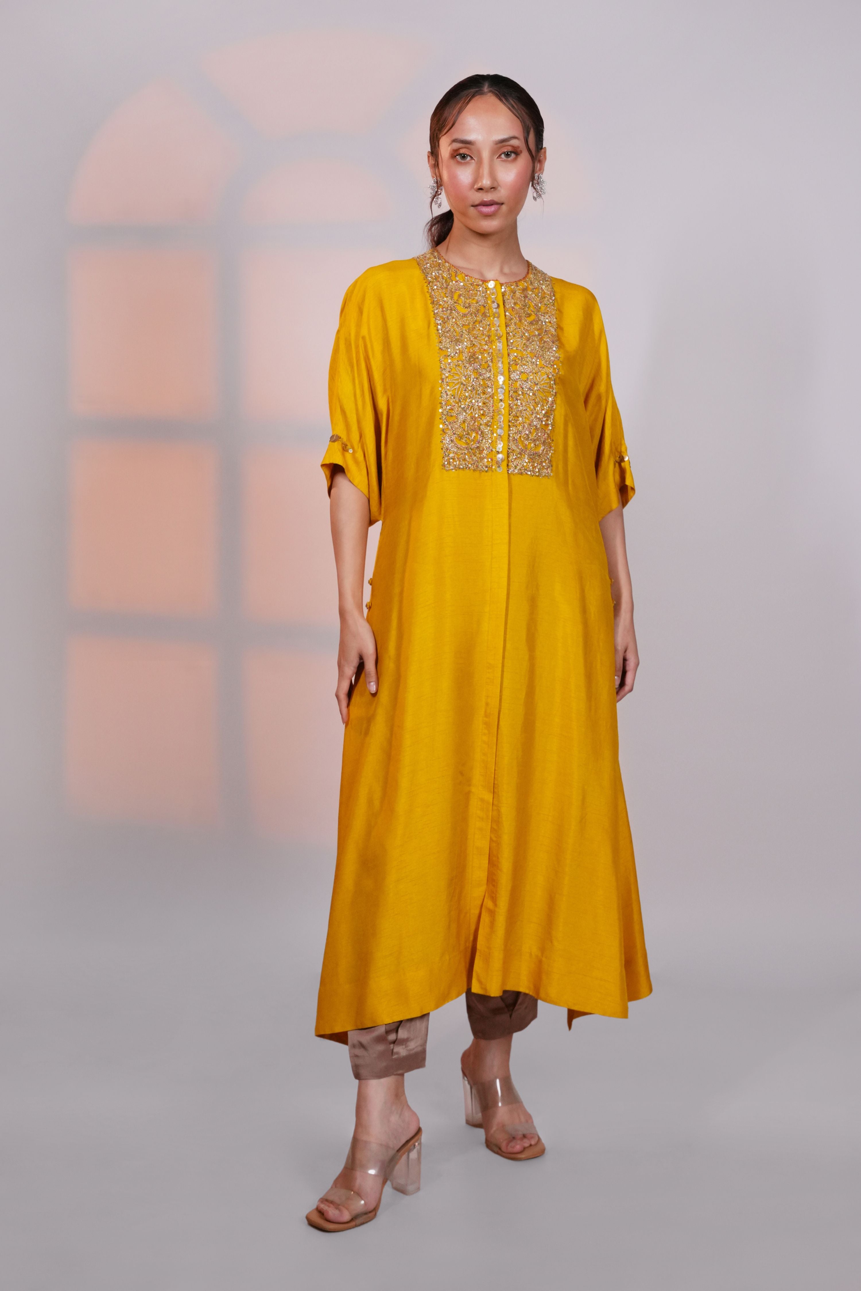 Yellow Reglan Silk Kurta