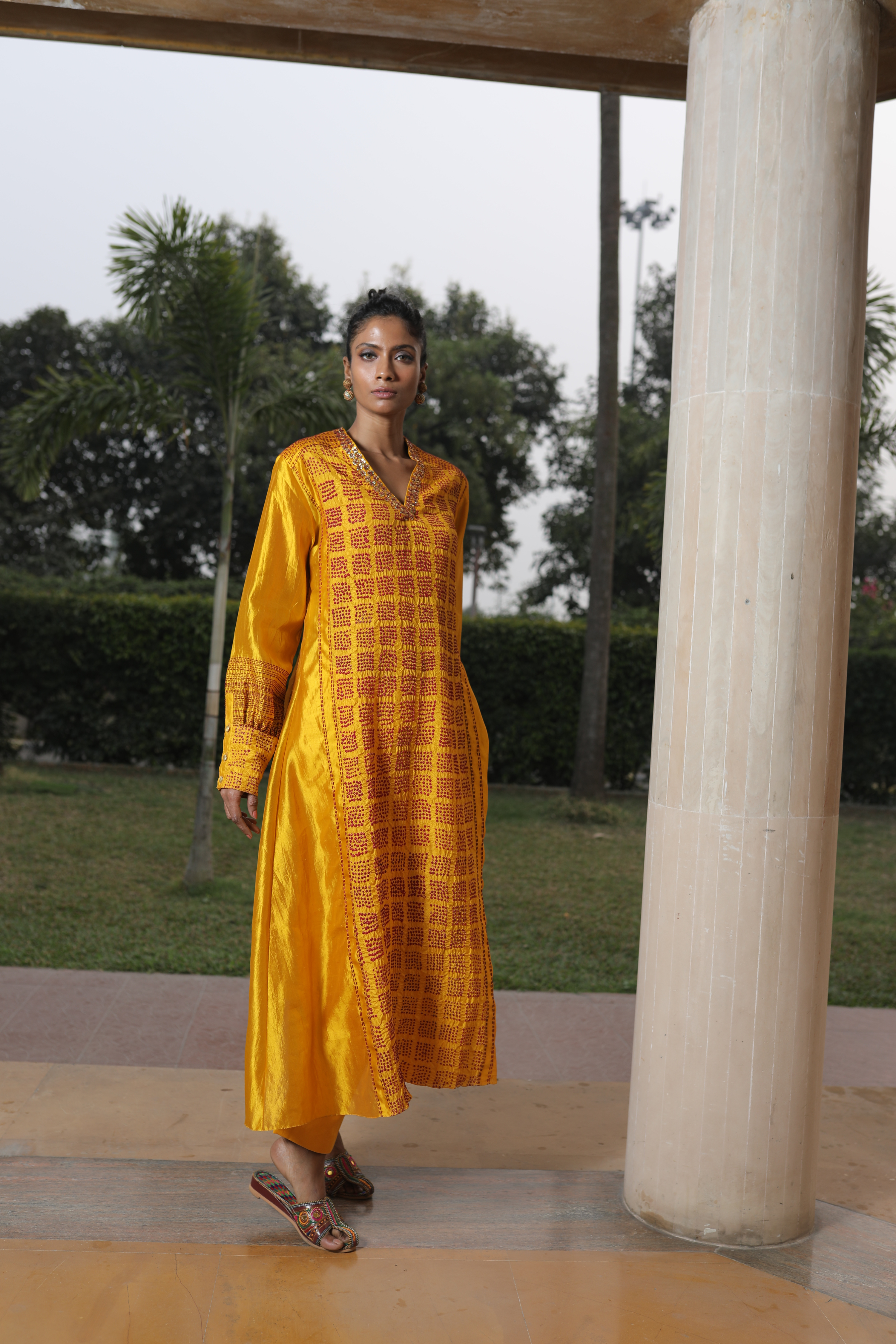 Yellow Bandhej Kurta