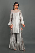 Grey Silk Kurta With Pant and Dupatta