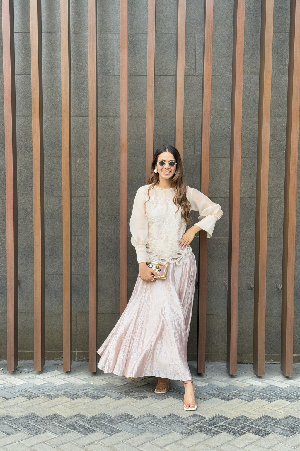 Organza Cutwork Top With Skirt