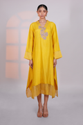 Yellow Asymmetric Silk Kurta