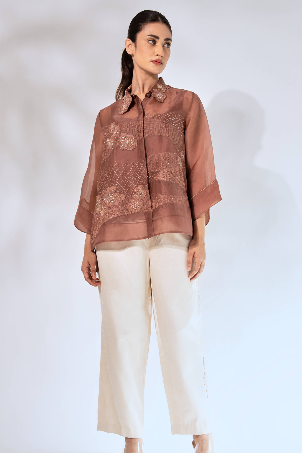 Brown WaveBorne Organza Shirt