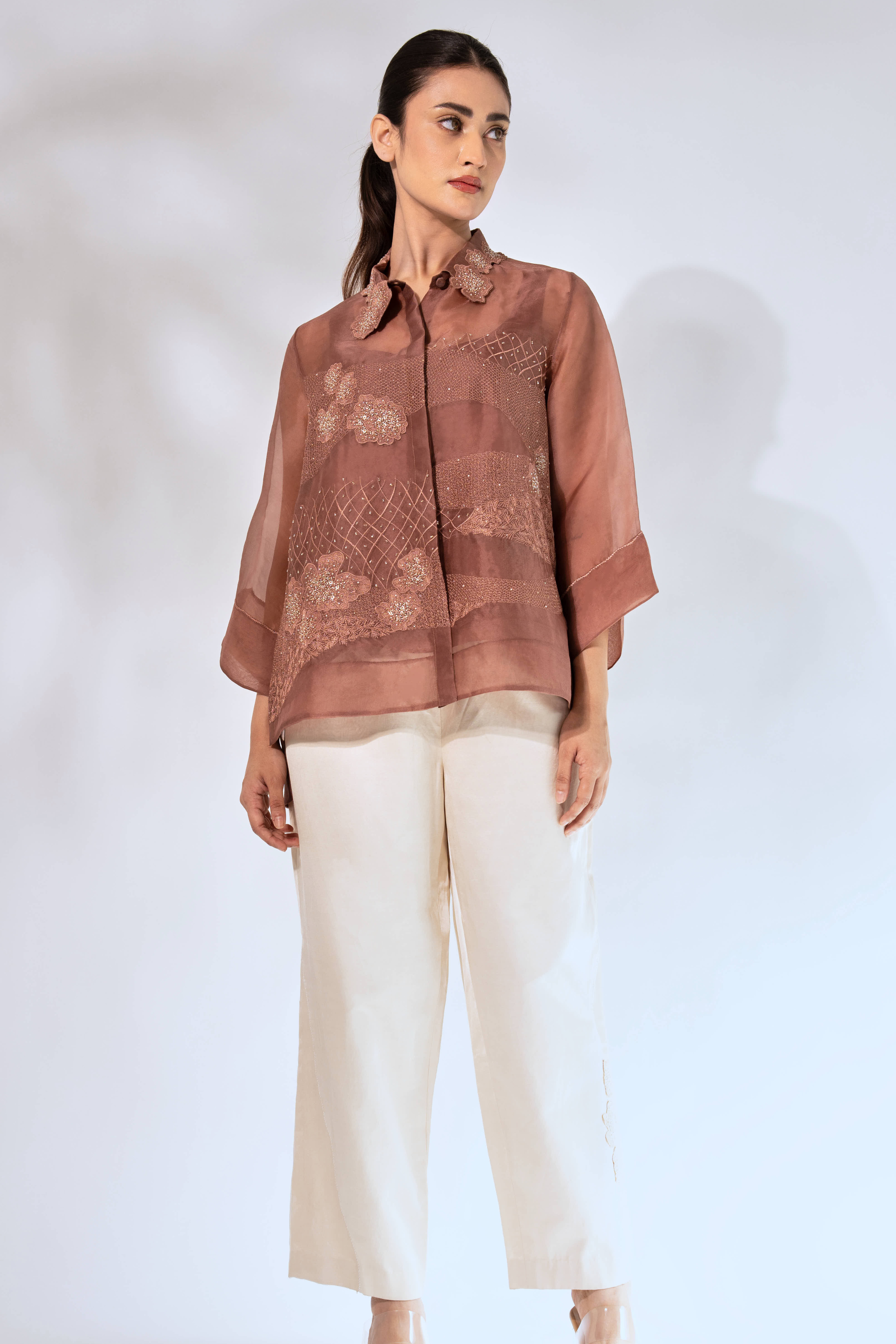Brown WaveBorne Organza Shirt
