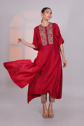 Red Reglan Silk Kurta