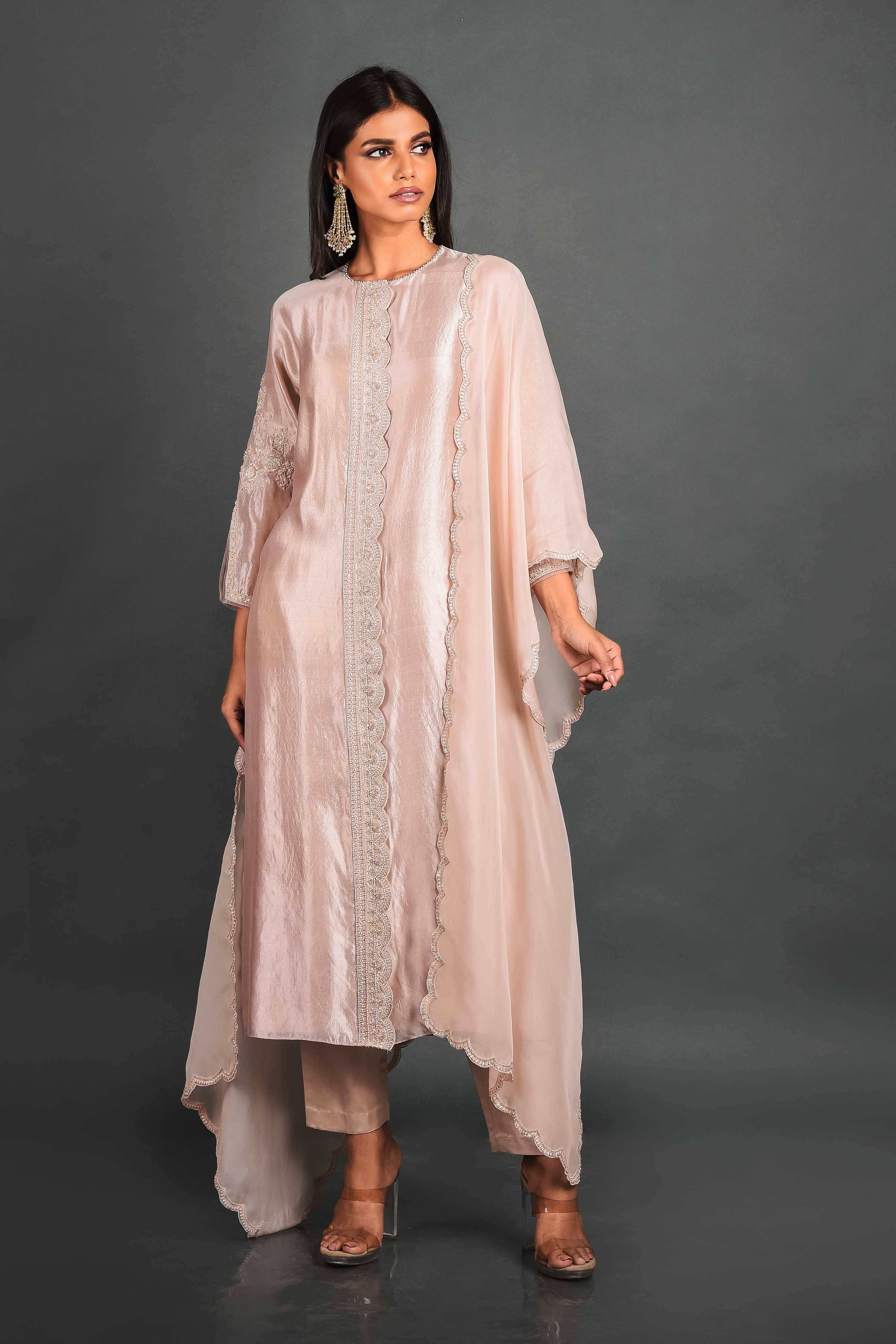 Pink Silk Kurta With Pant and Dupatta