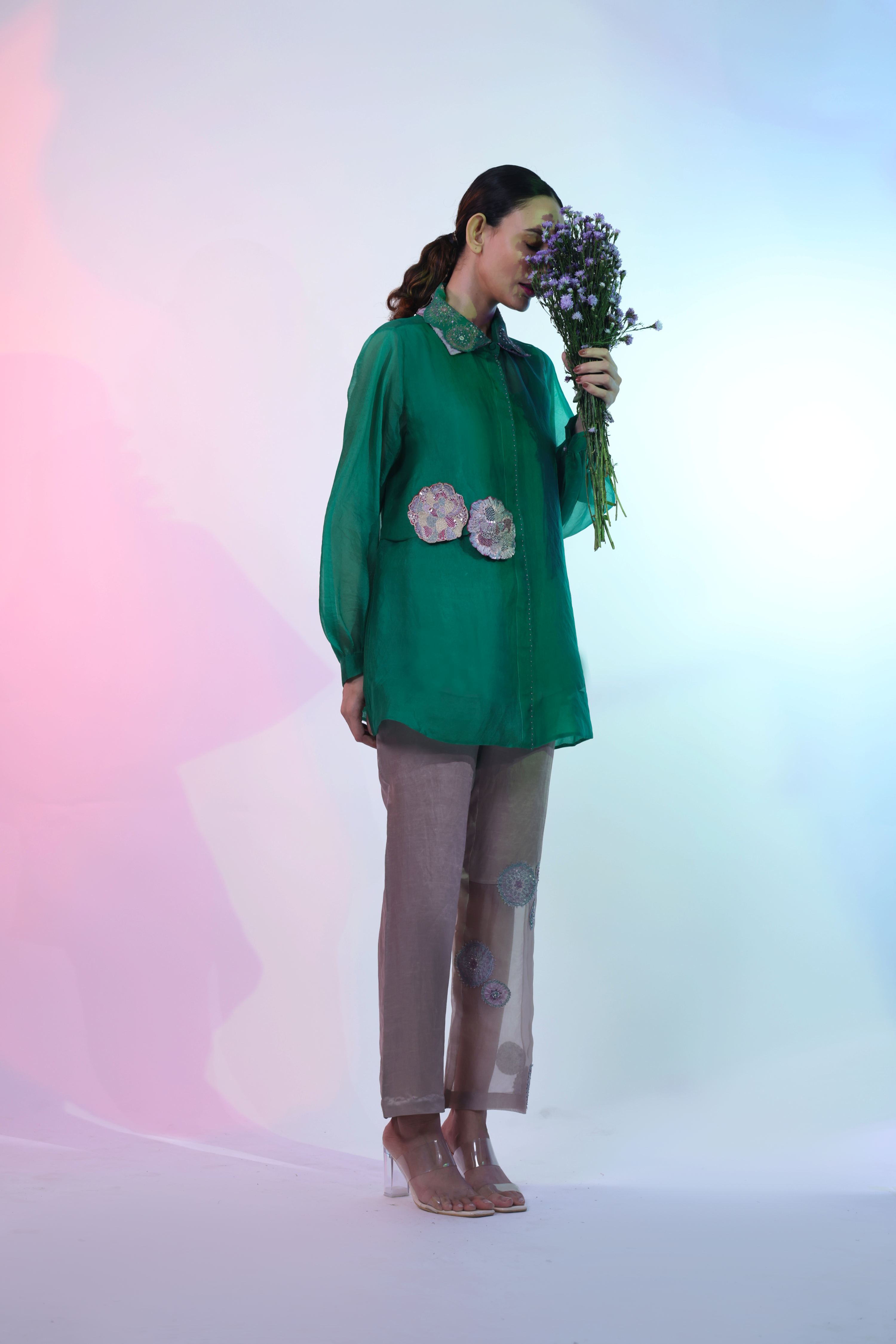 Green Organza Meadows Shirt