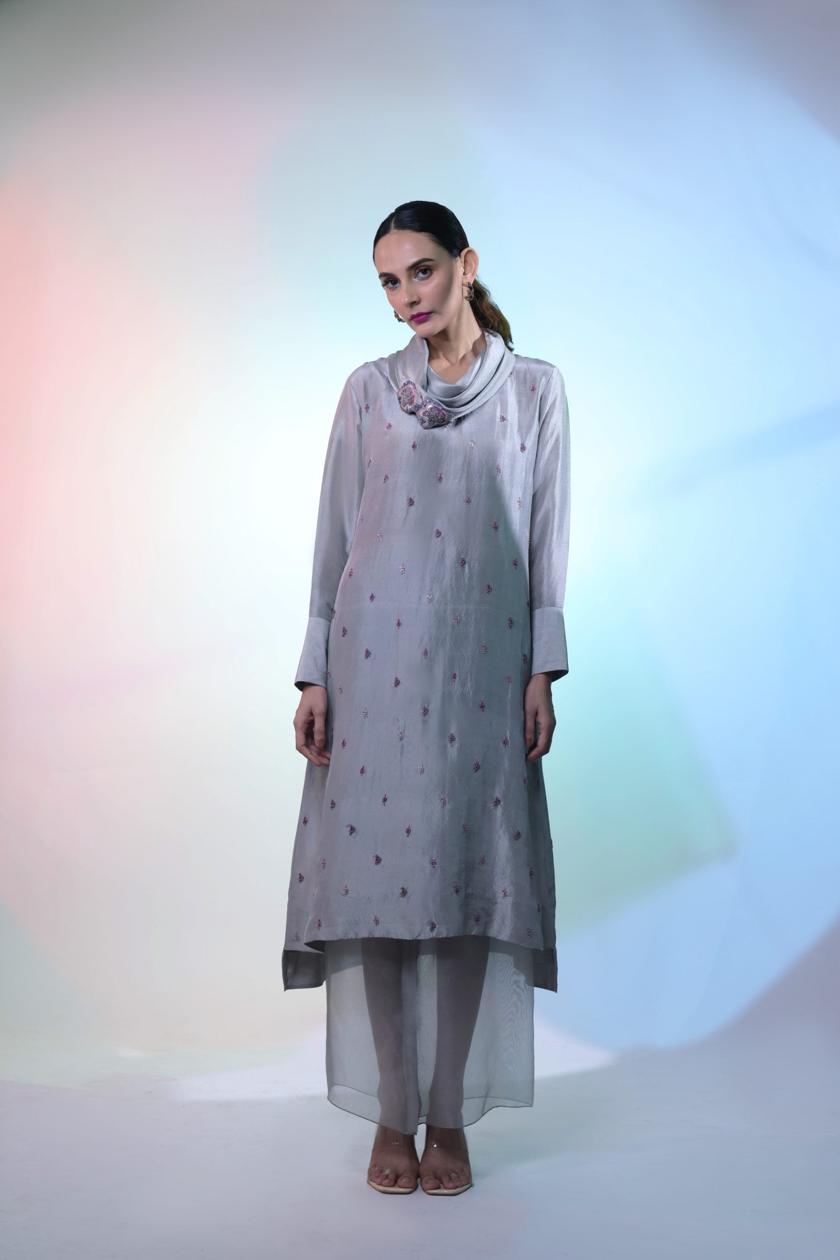Grey Silk Kurta With Pant