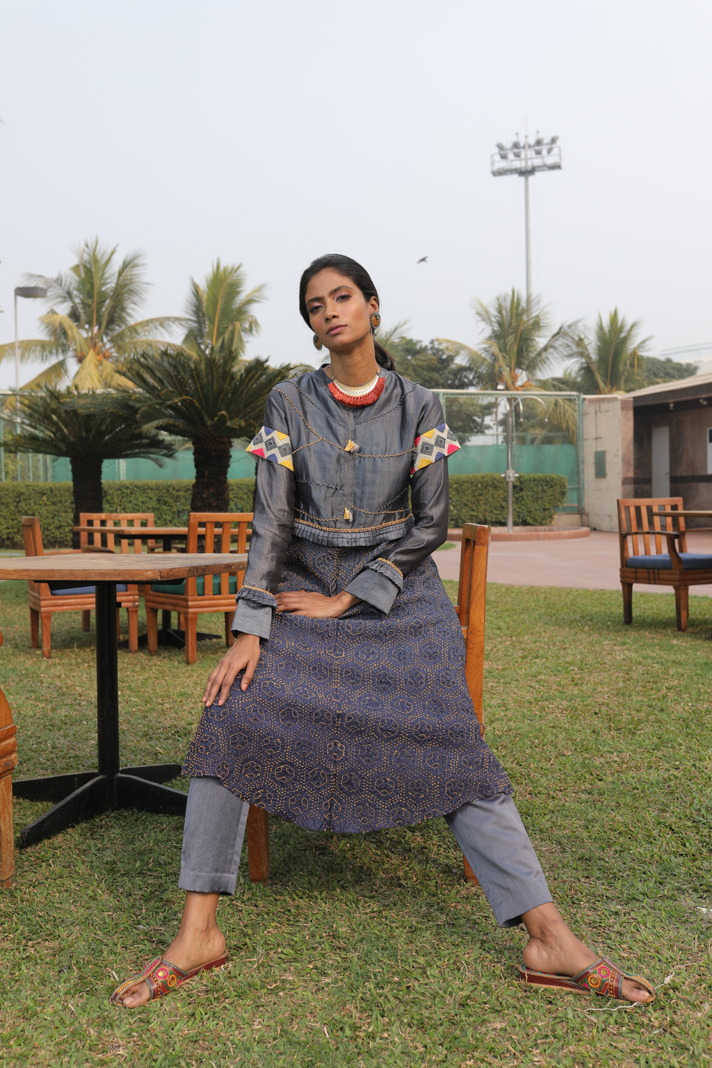 Grey Bandhej Kurta