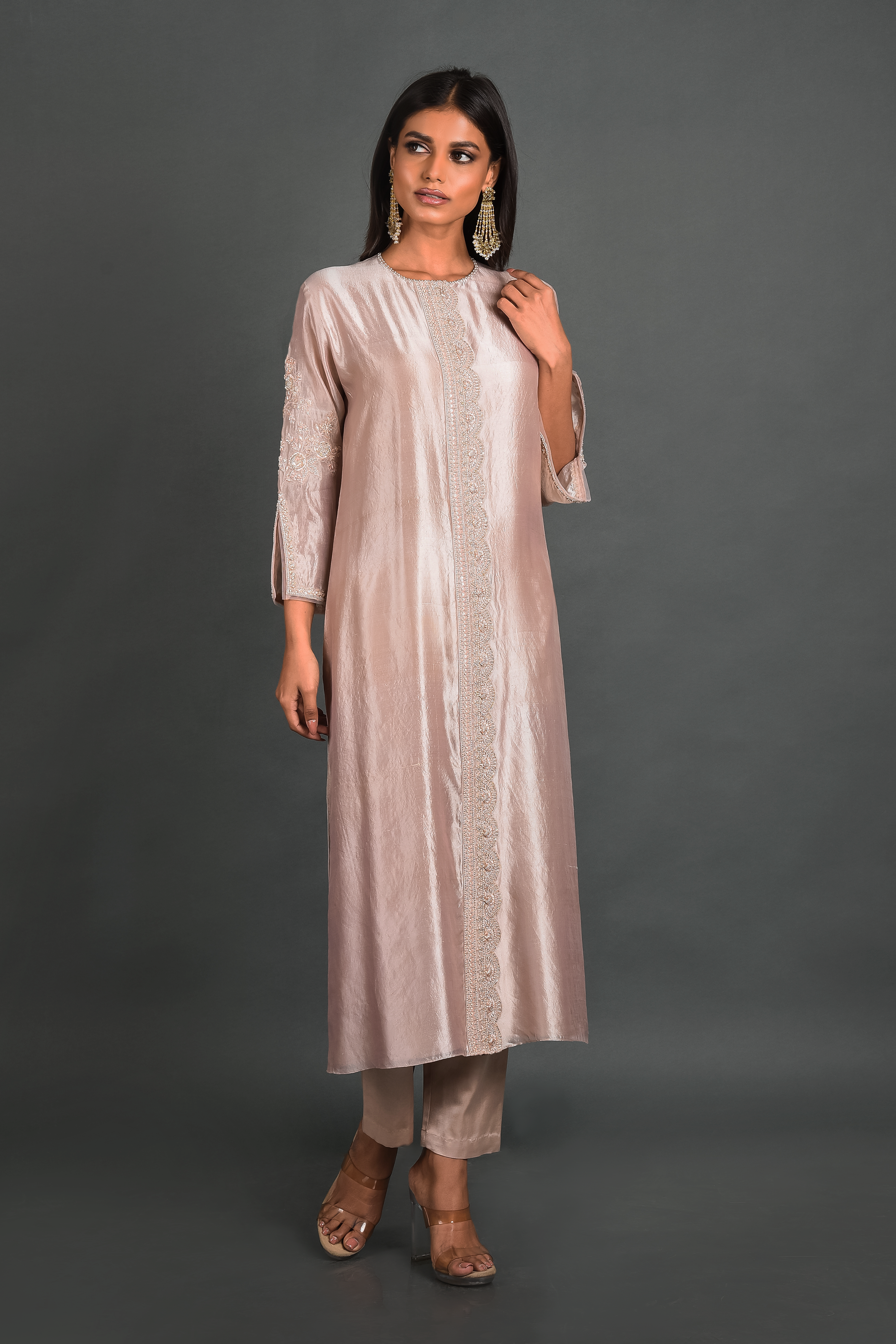 Pink Silk Kurta With Pant and Dupatta