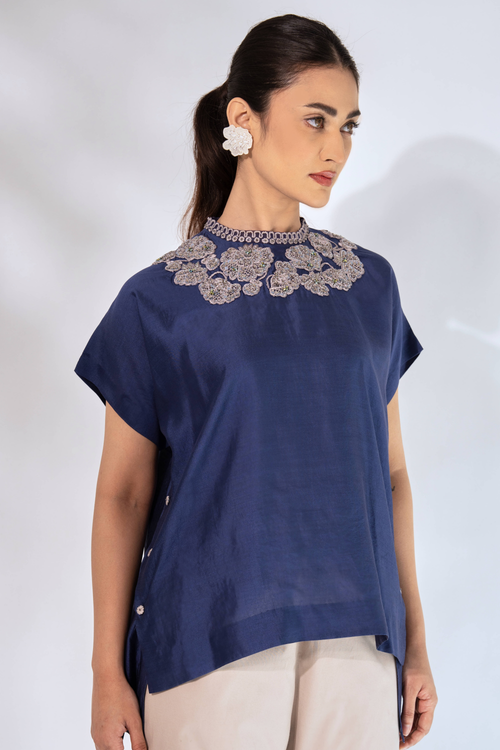Blue High Neck Top