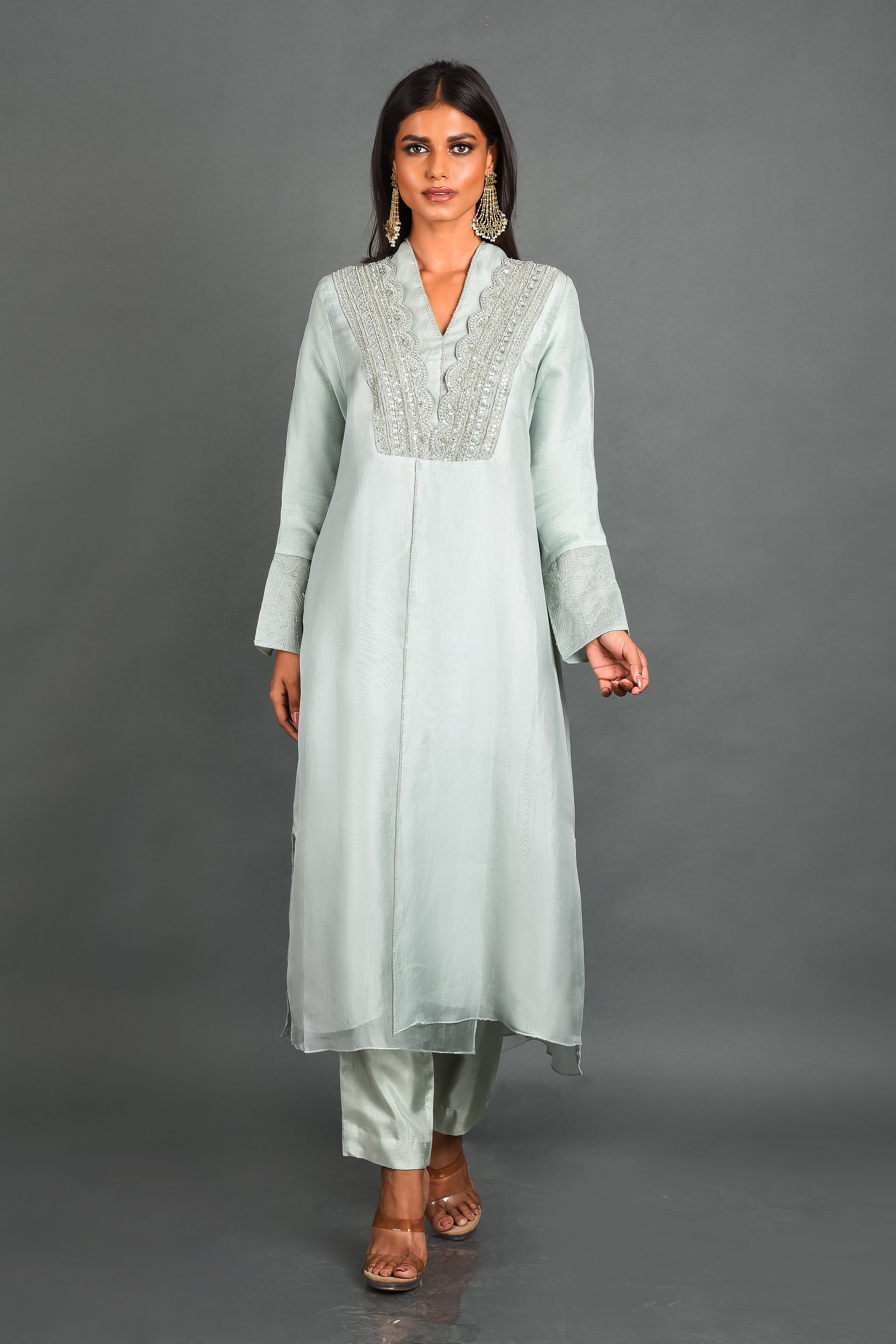 Grey Organza Kurta With Pant and Dupatta