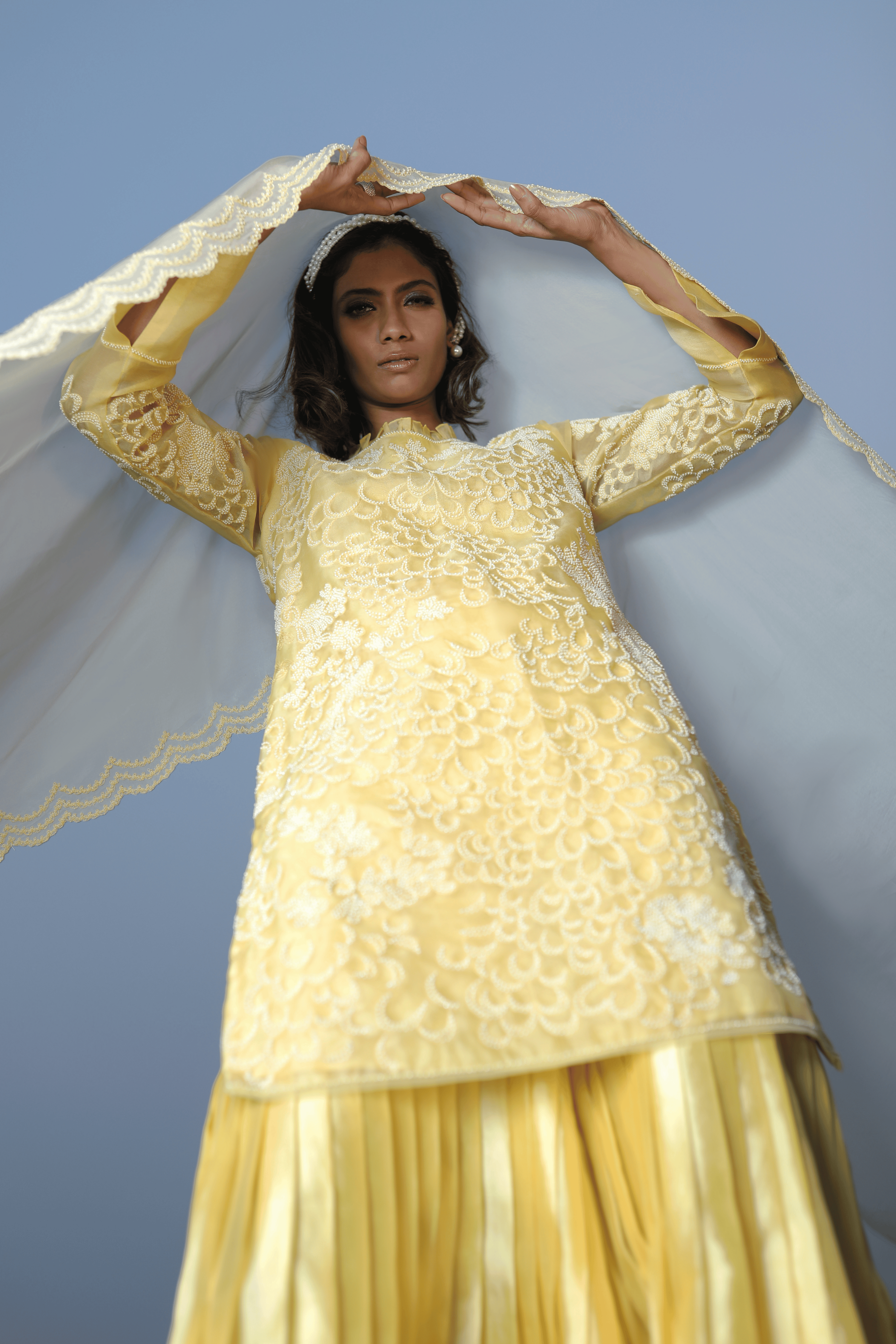 Yellow Organza Kurta With Pant and Dupatta