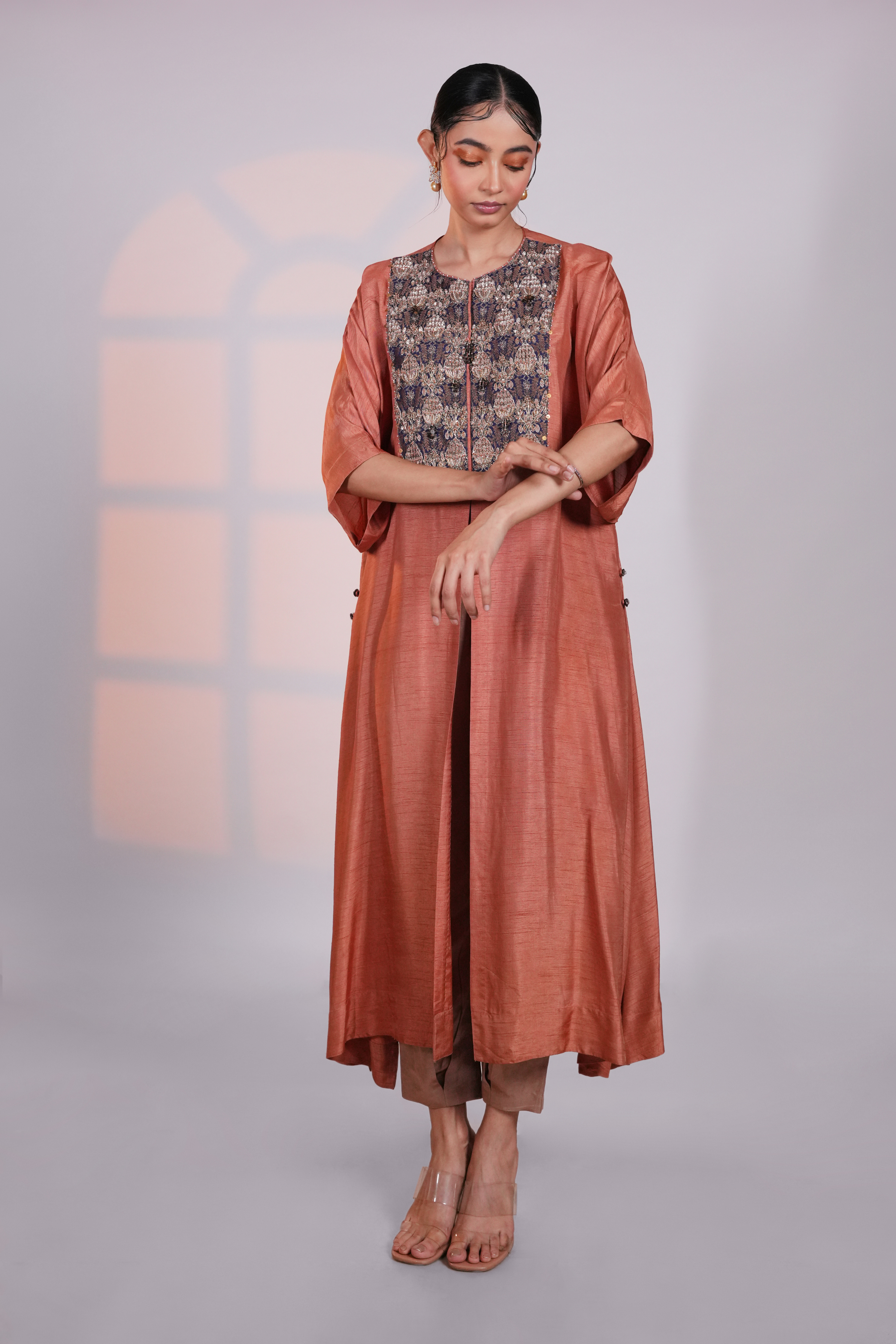 Rust Reglan Silk Kurta