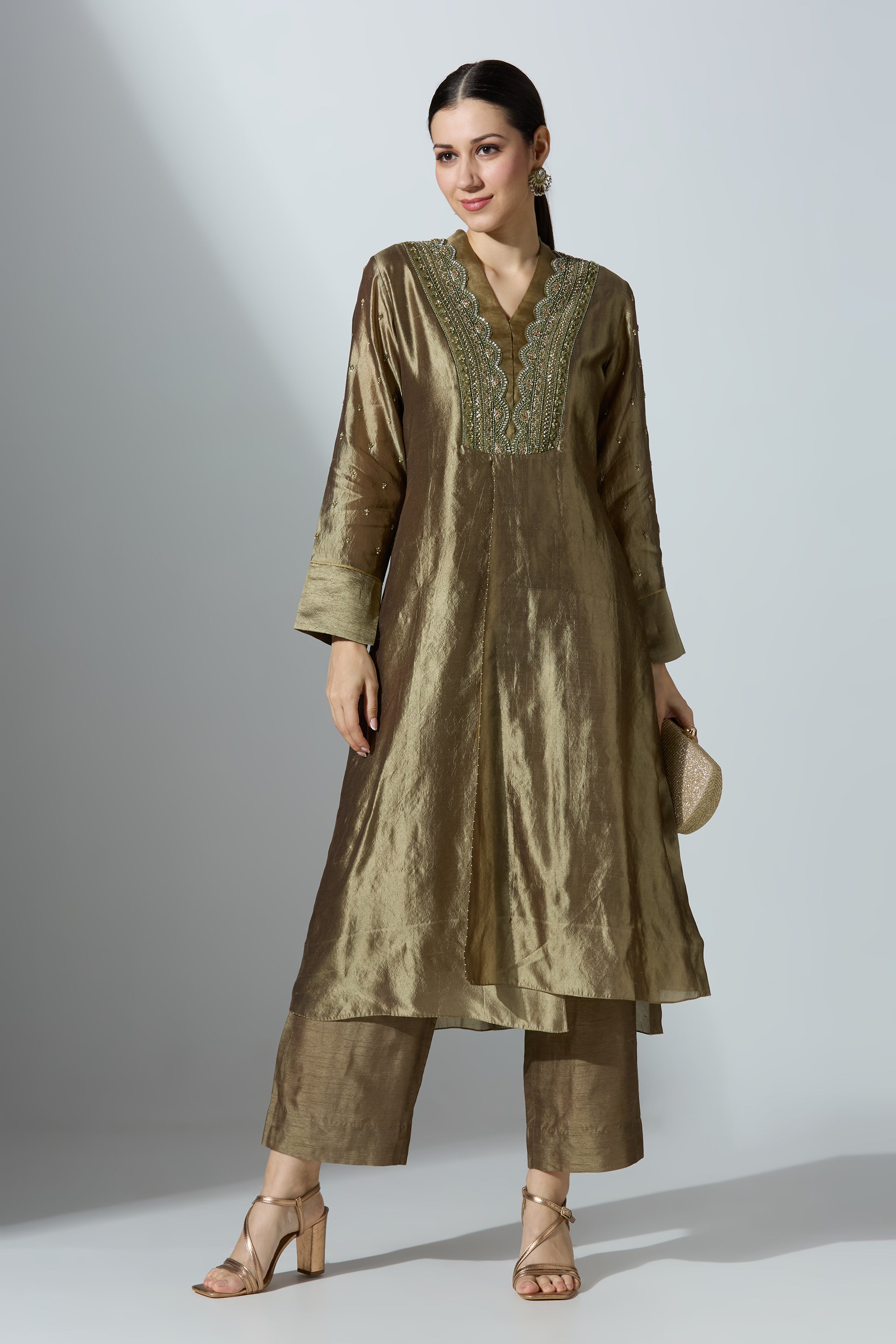 Green Silk Kurta With Pant