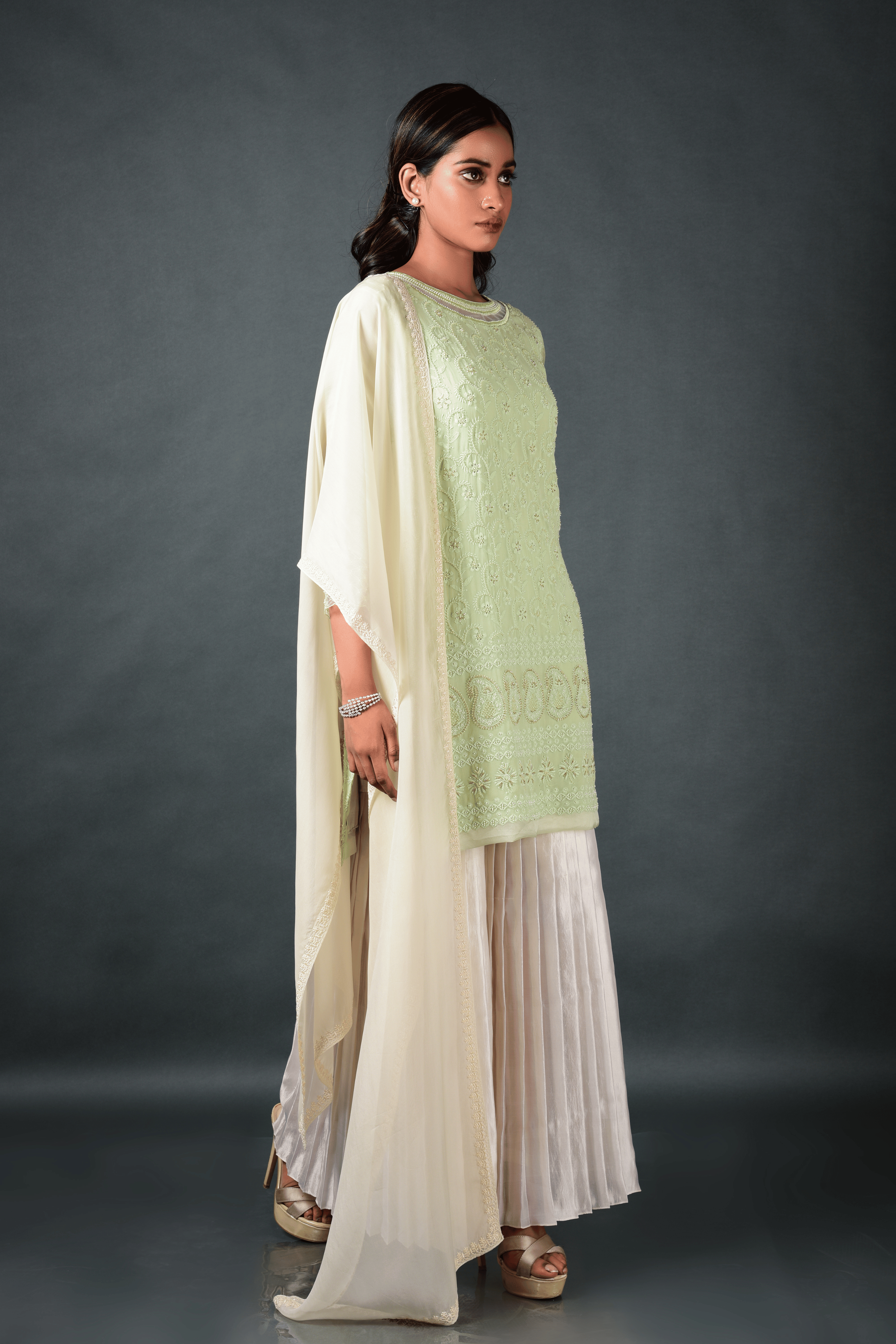 Green Chikan Kurta With Pant