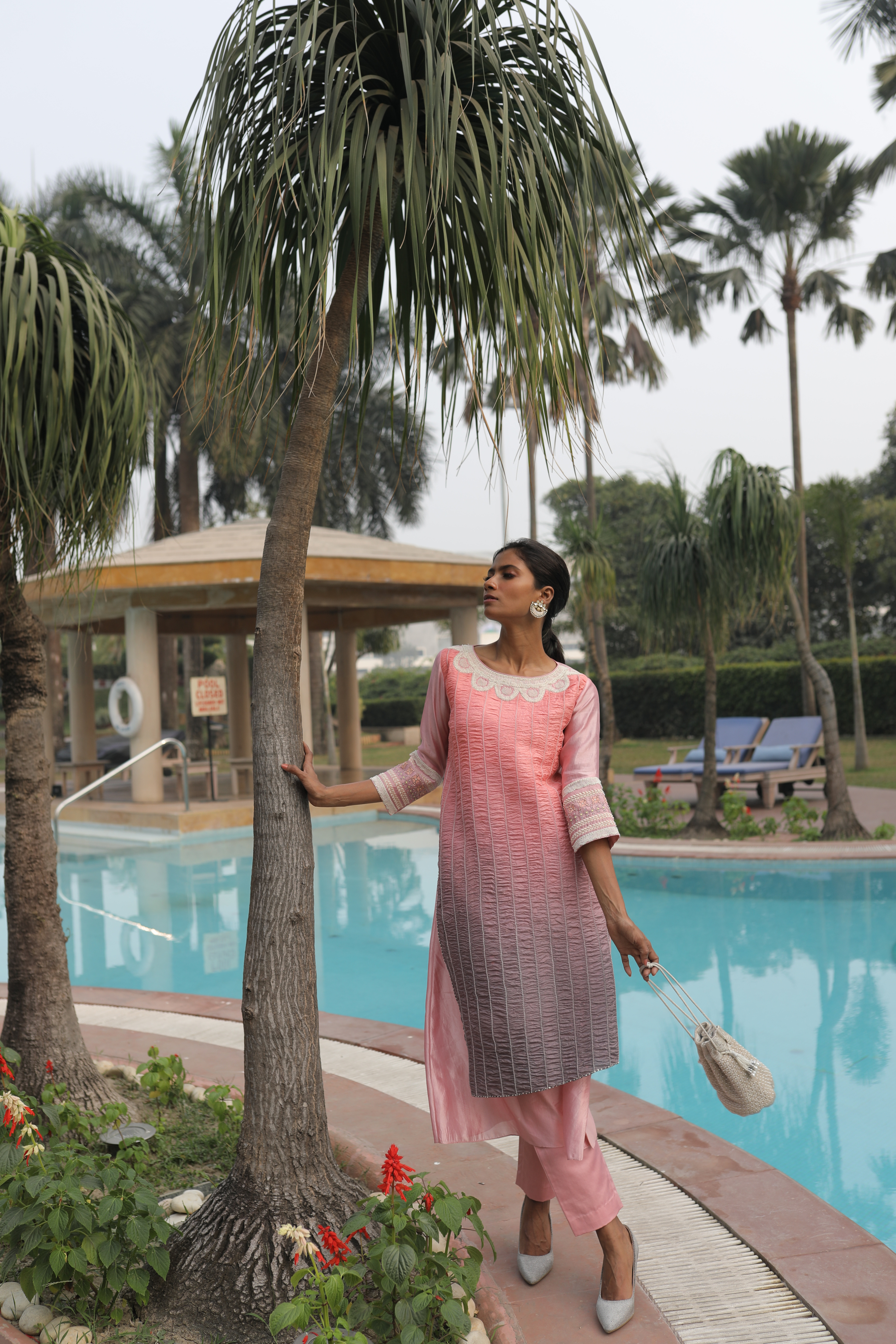 Peach Bandhej Kurta With Pant