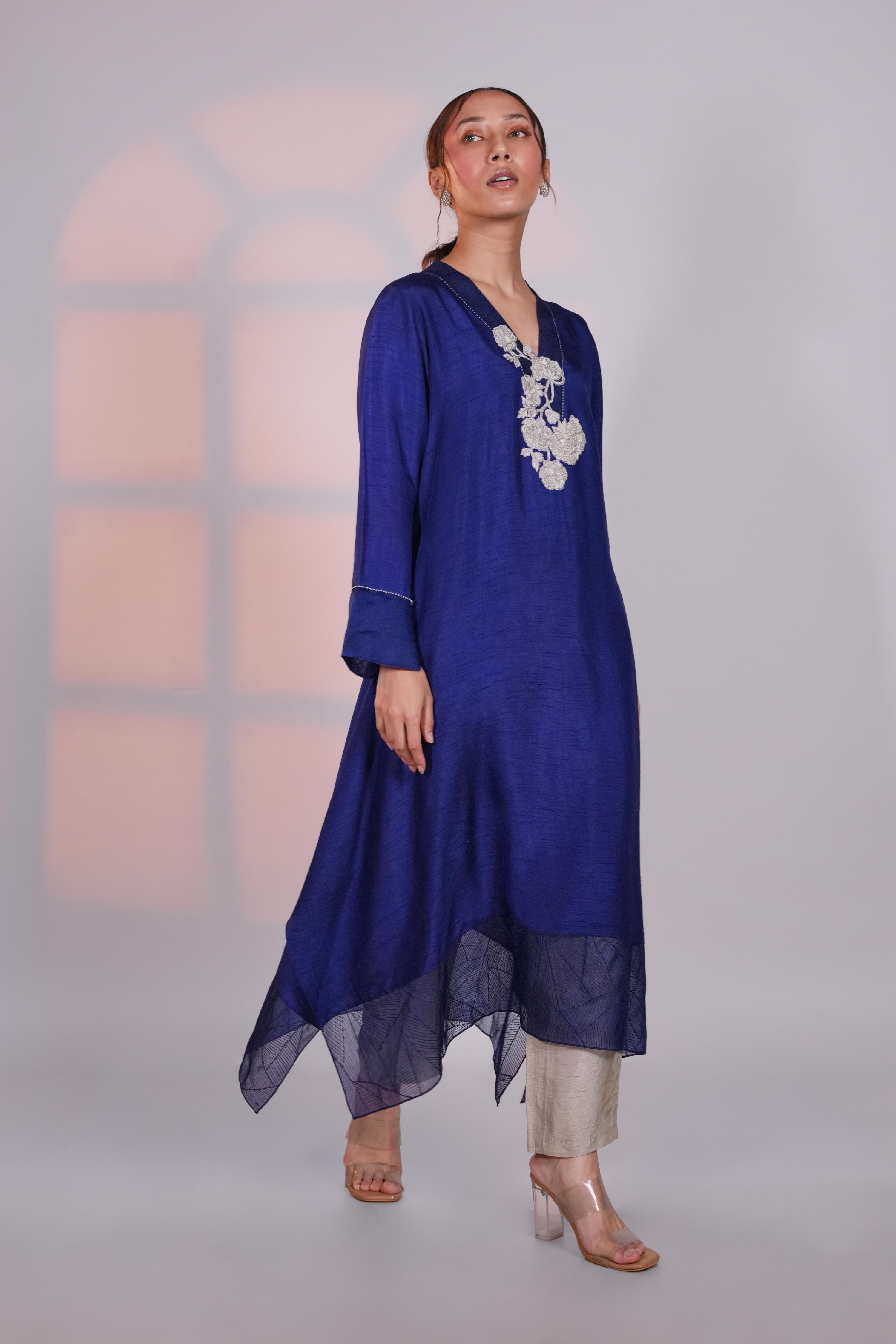 Blue Asymmetric Silk Kurta