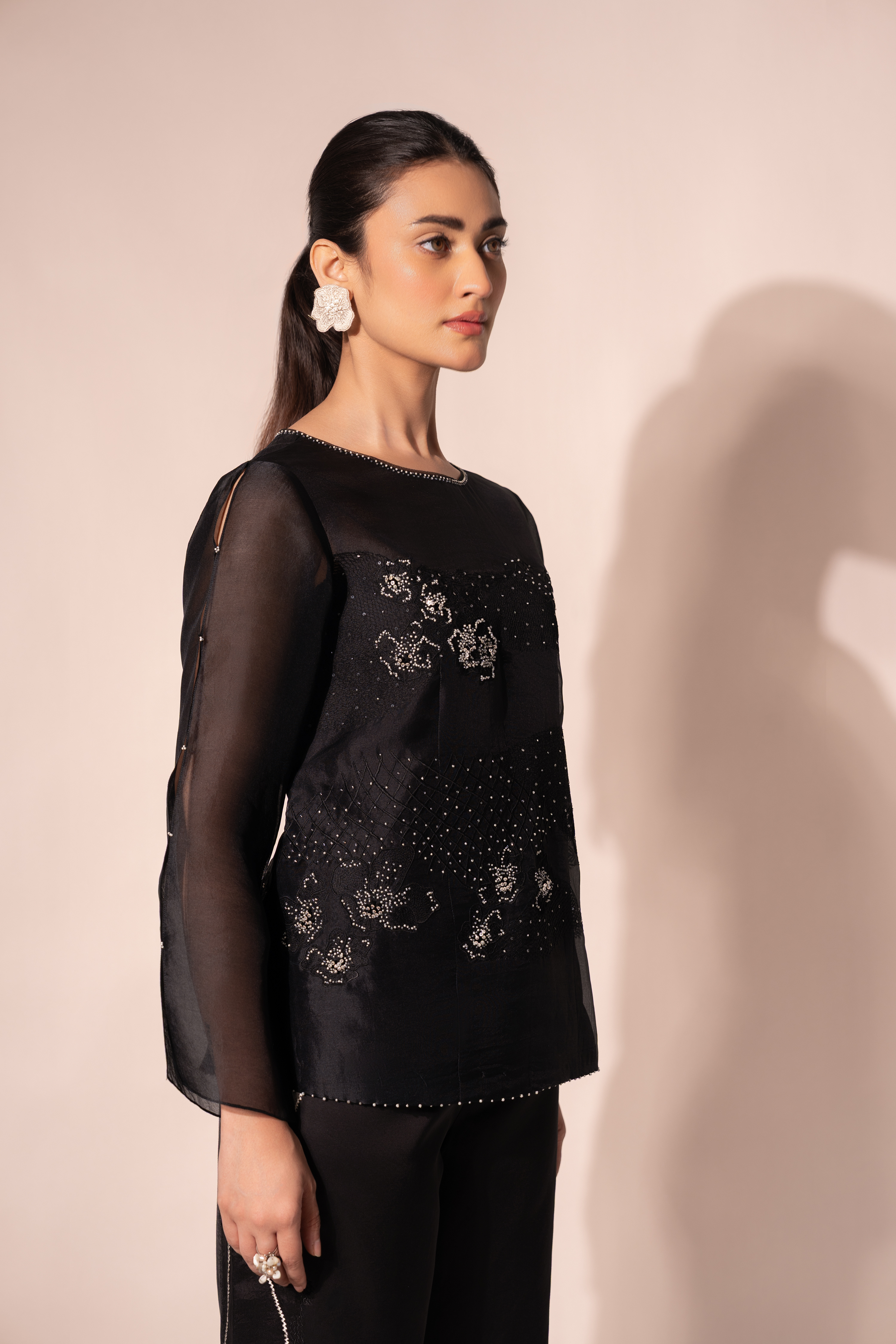 Black WaveBorne Organza Top