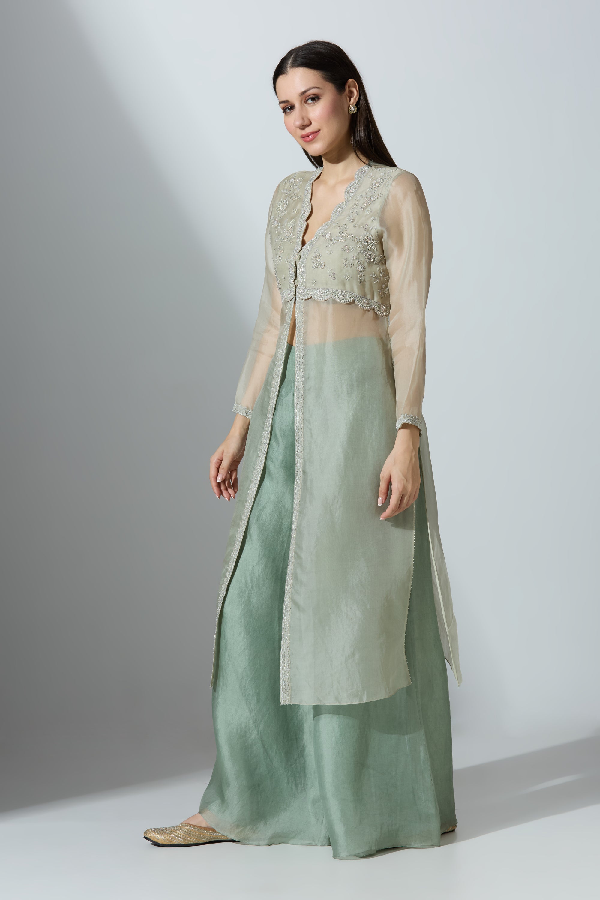Green Naira Organza Kurta With Pant