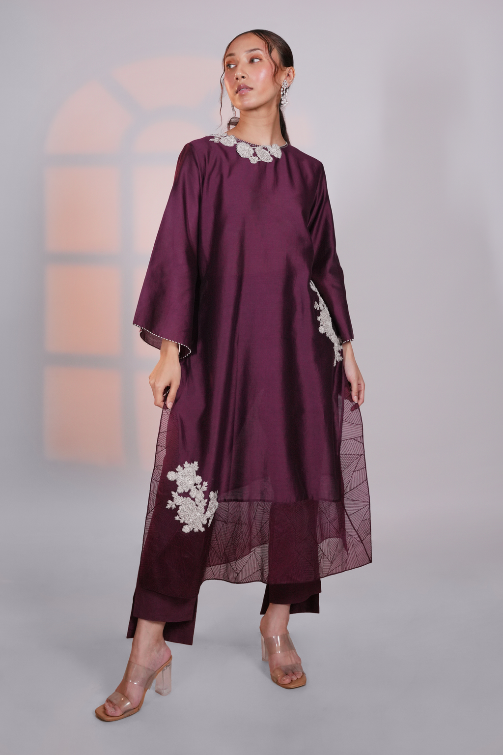 Purple Chanderi Extended Kurta