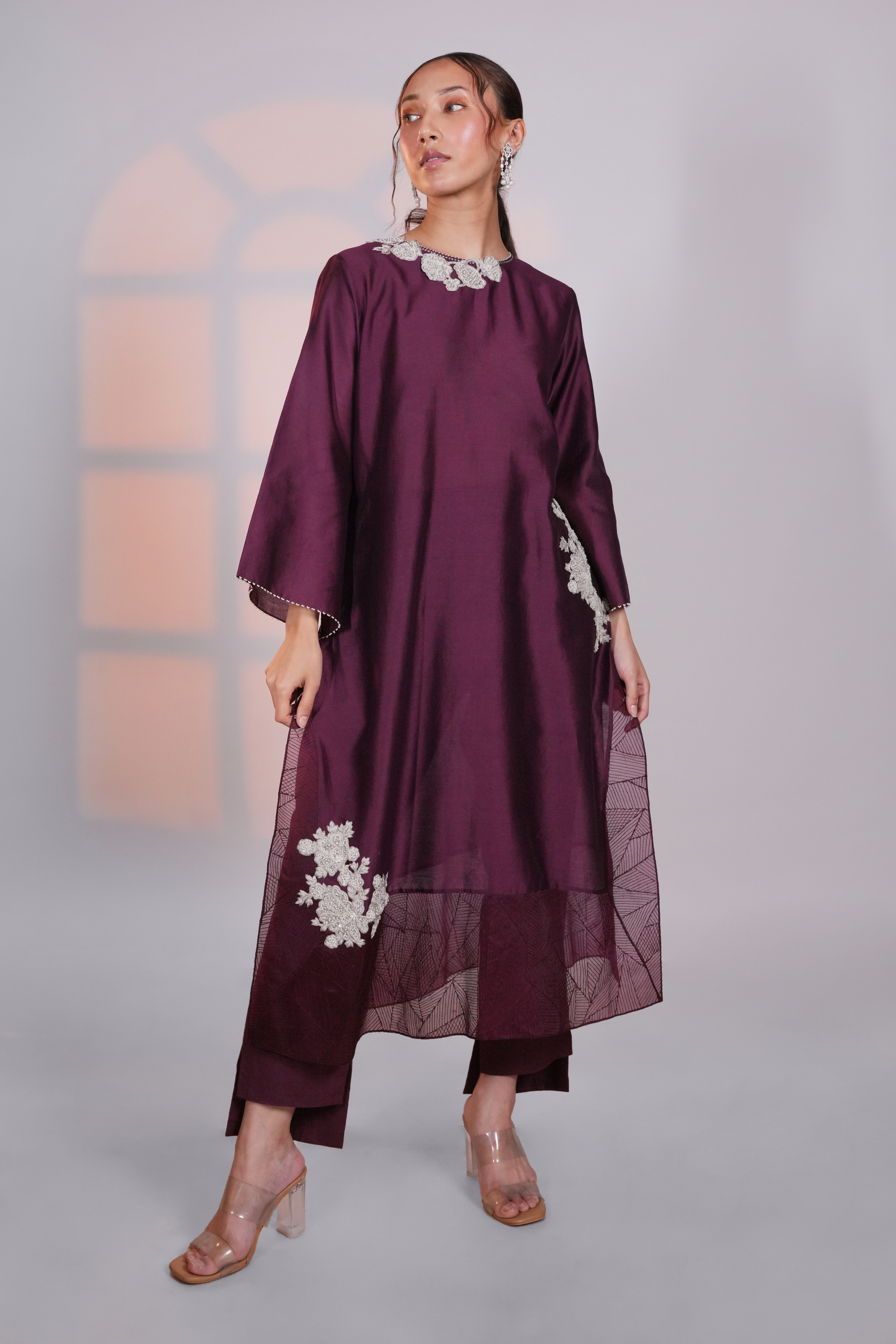 Purple Chanderi Extended Kurta