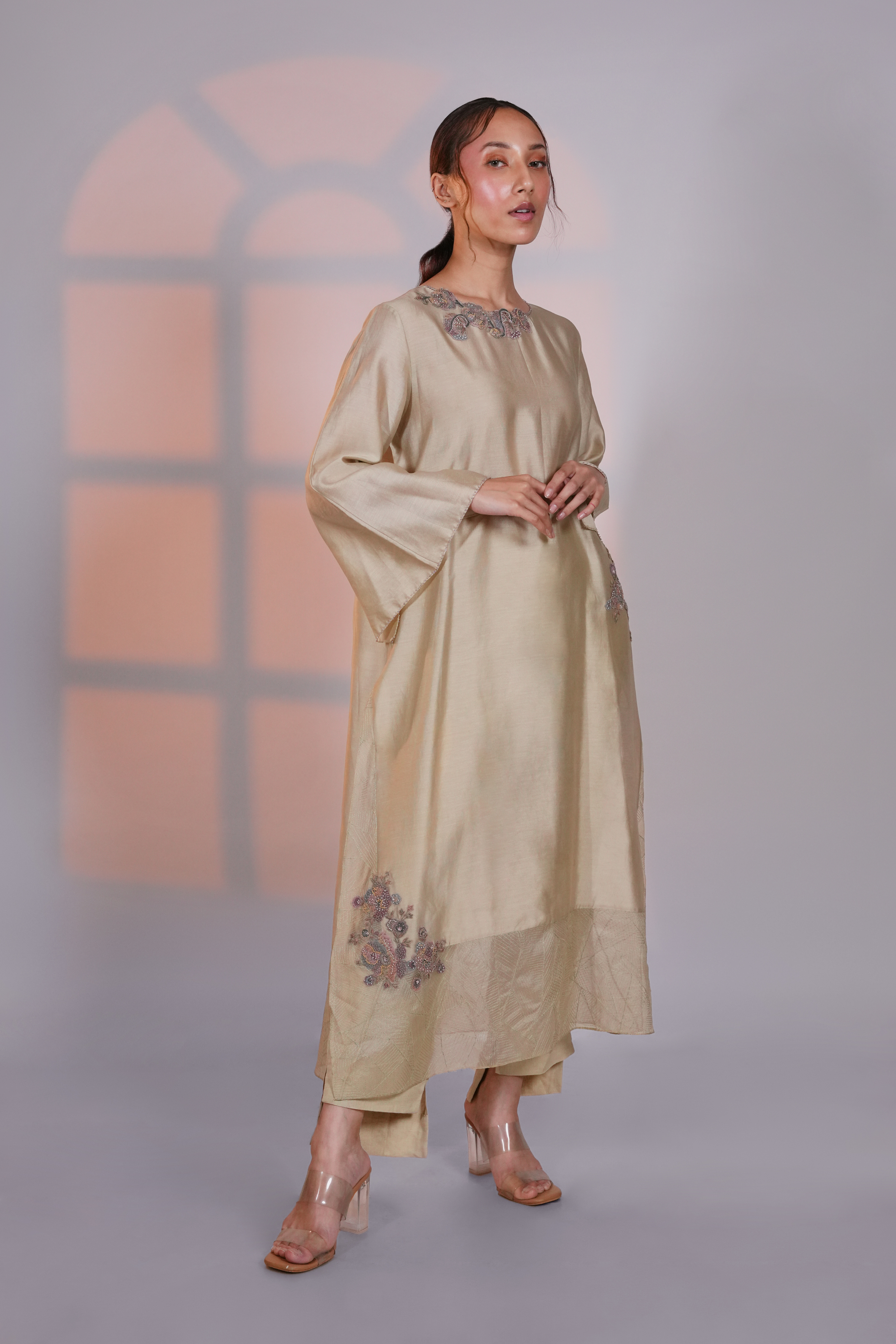 Green Chanderi Extended Kurta