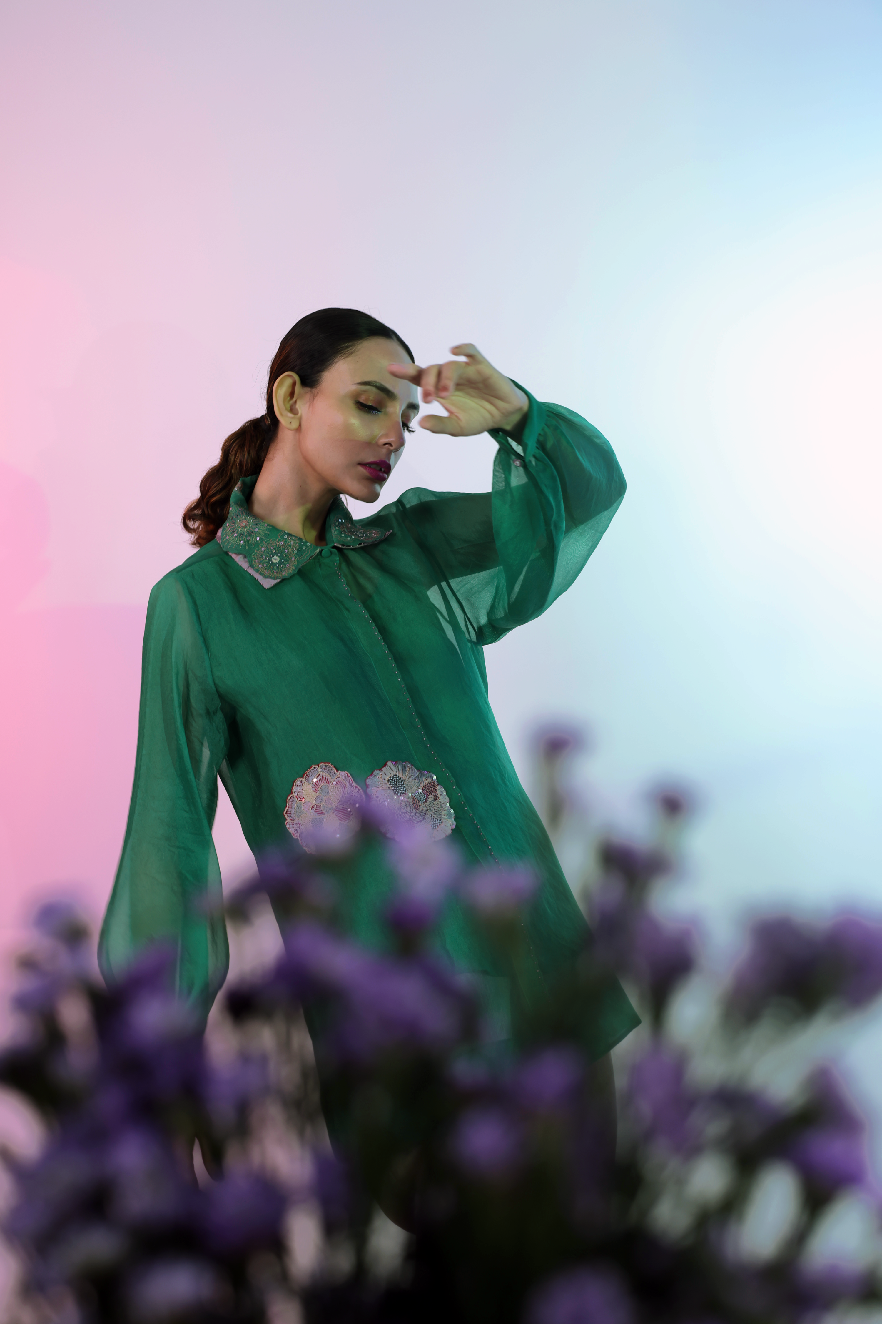 Green Organza Meadows Shirt