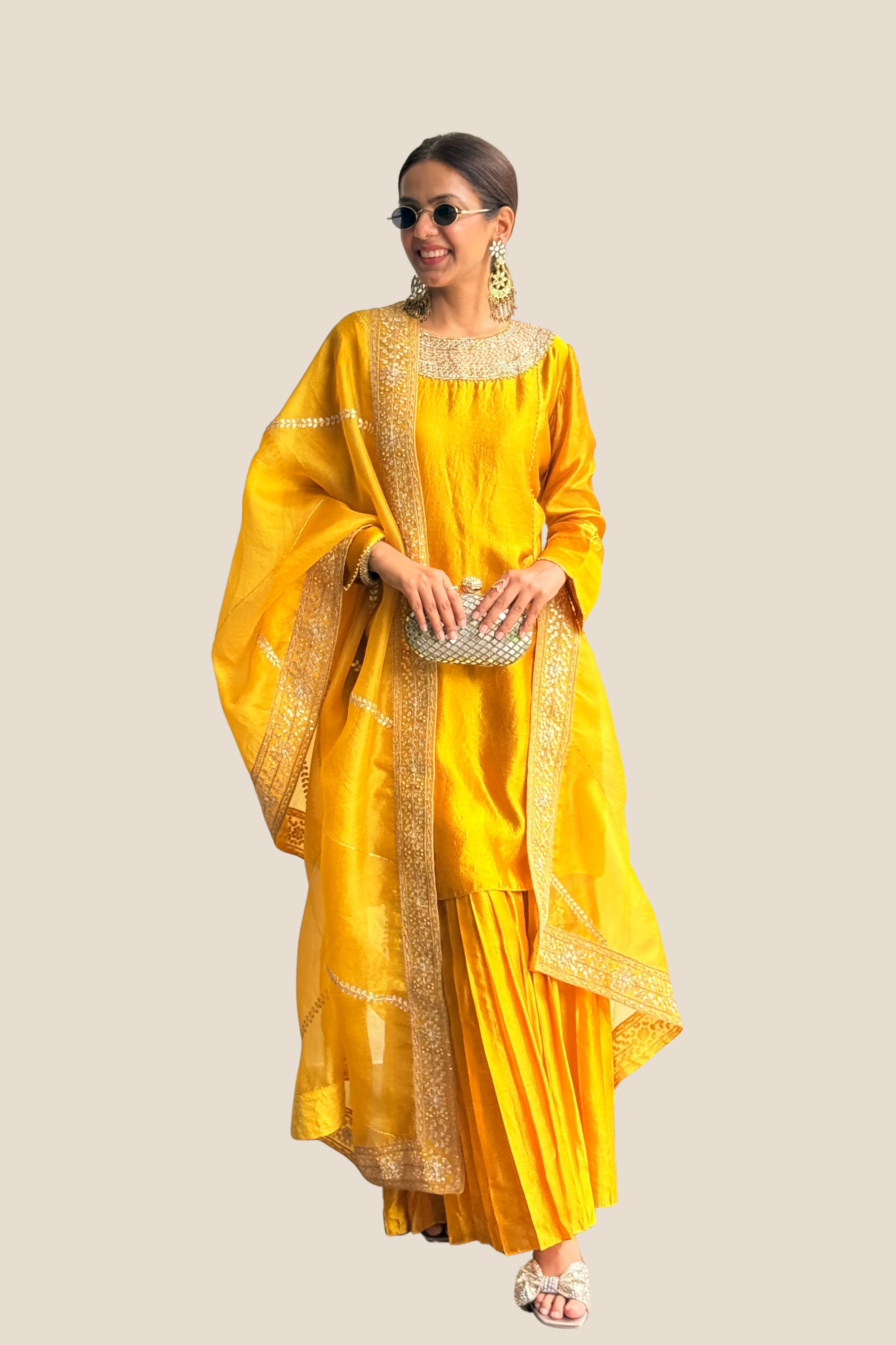 Yellow Silk Kurta With Pant
