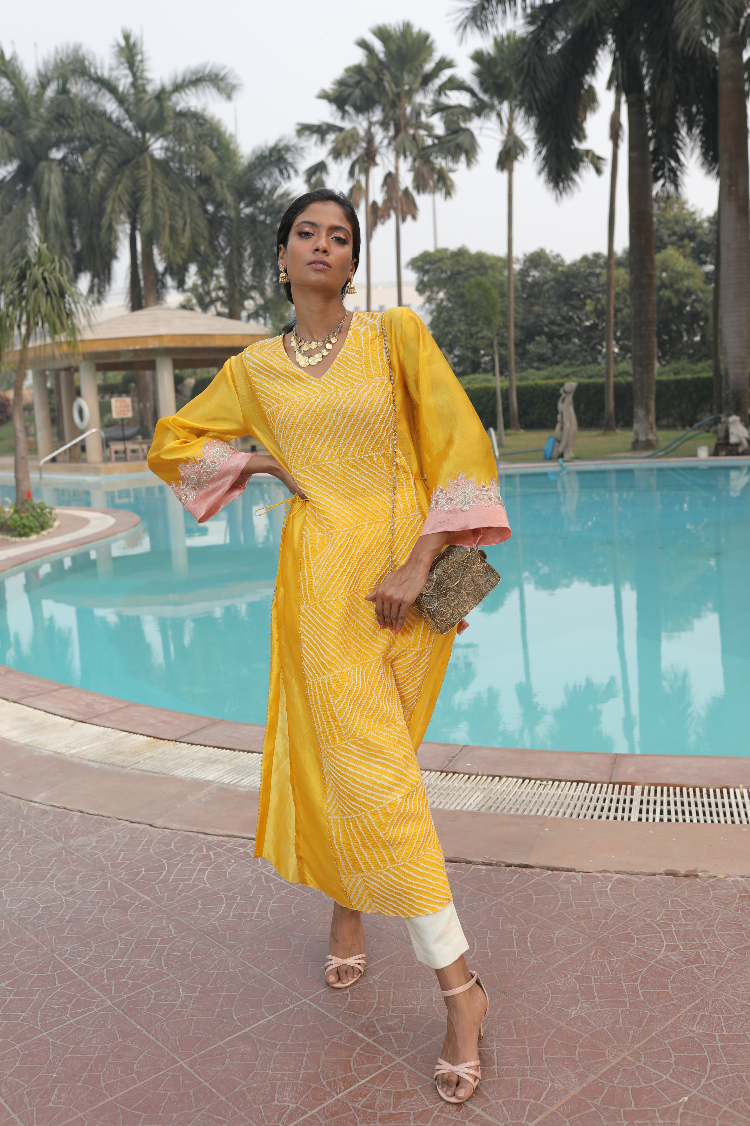 Yellow Bandhej Kurta With Pant