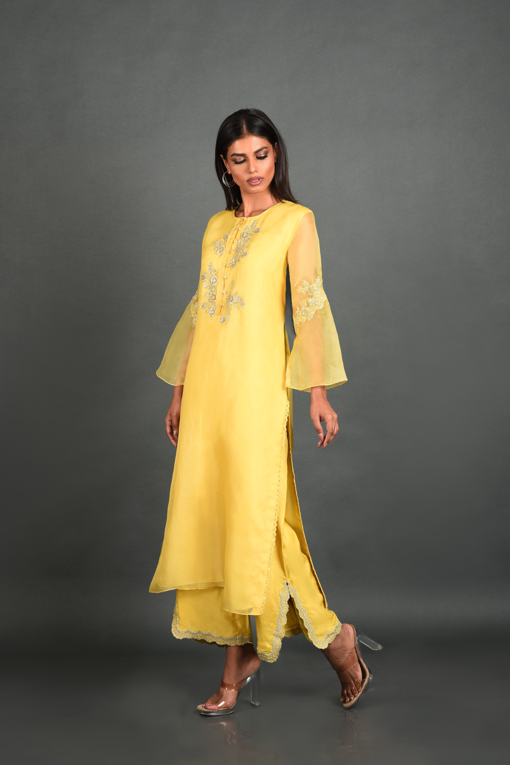 Yellow Organza Kurta With Pant and Dupatta