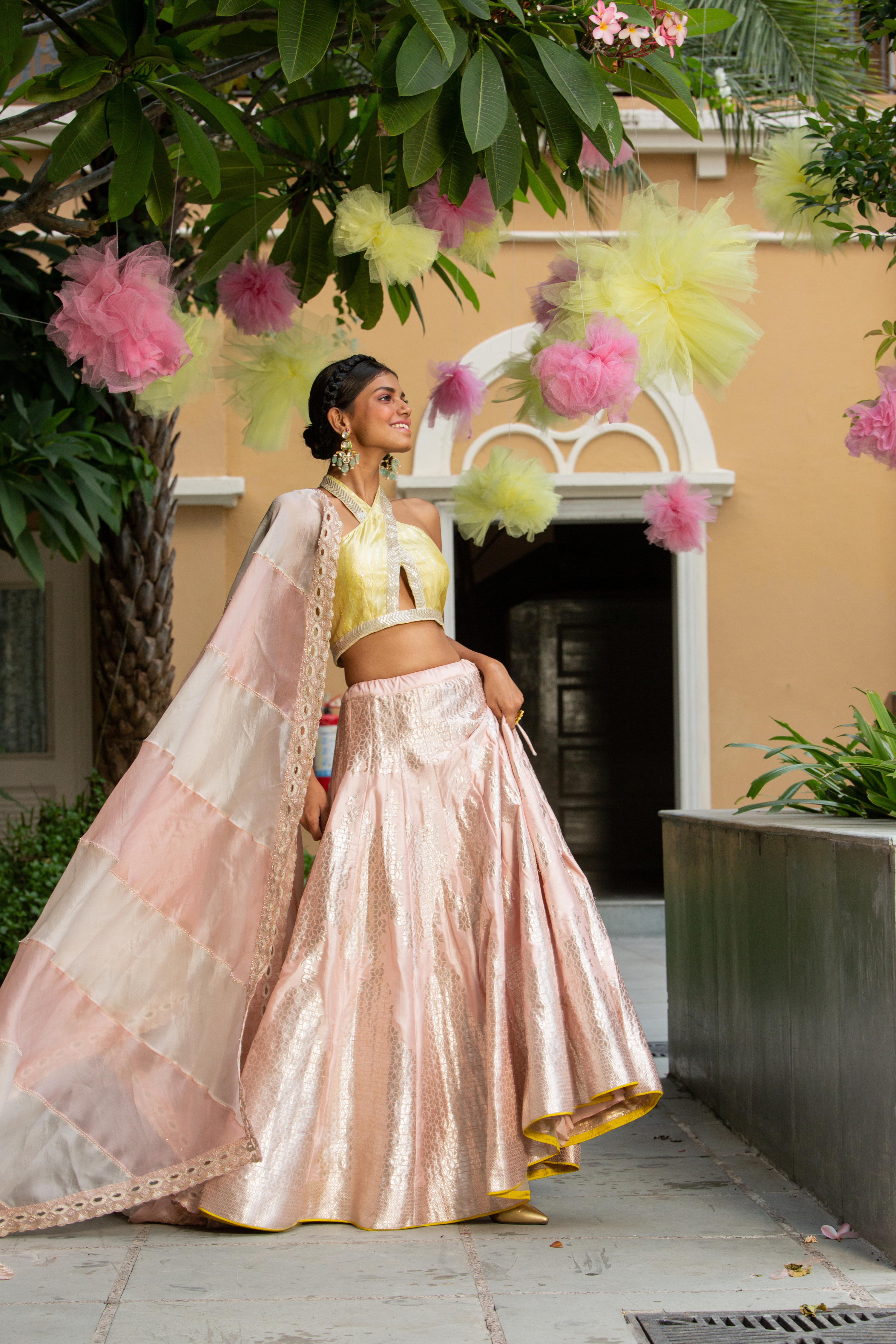 Pink Brocade Skirt With Blouse and Dupatta