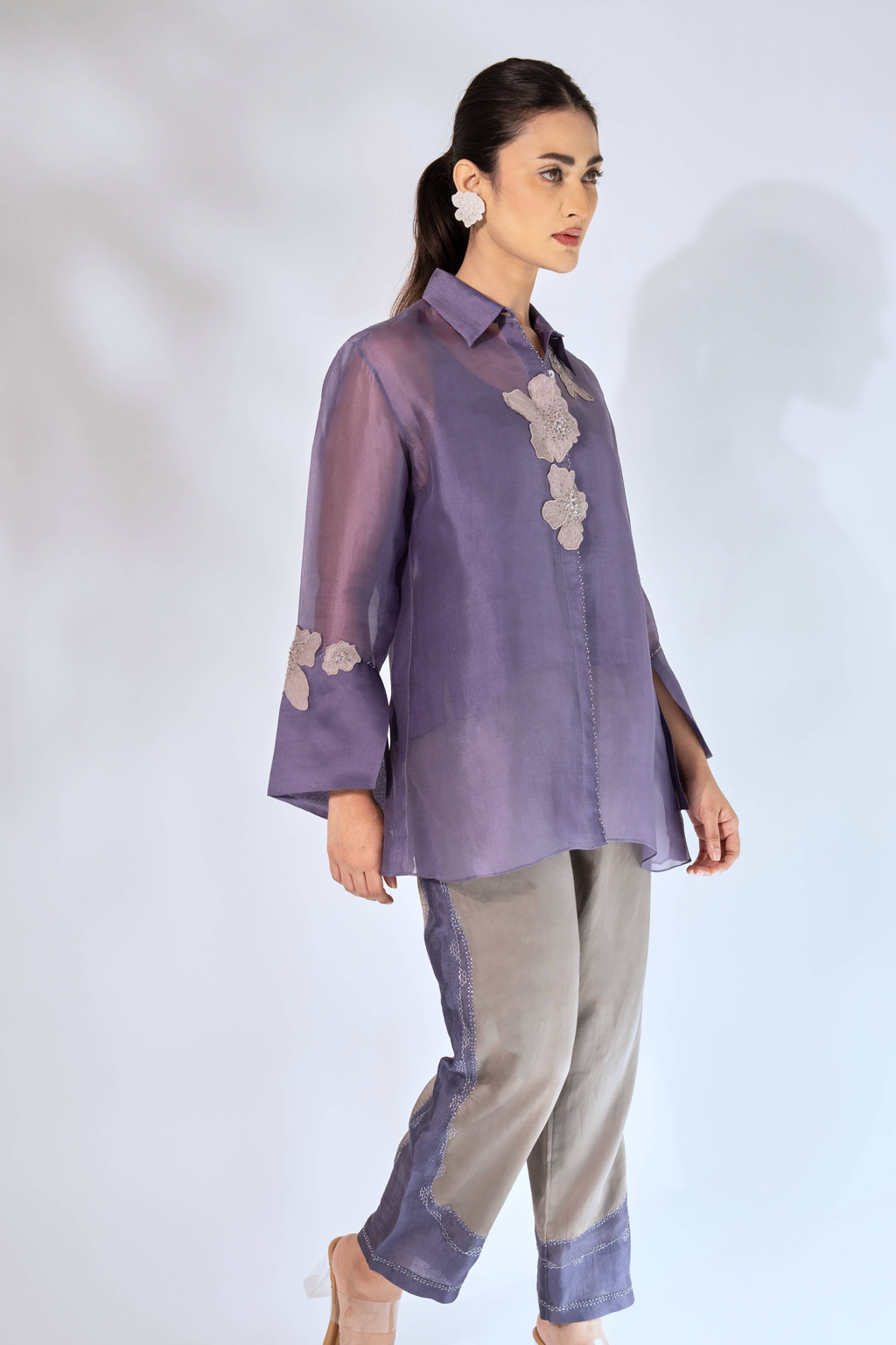 Grey Petaline Organza Shirt
