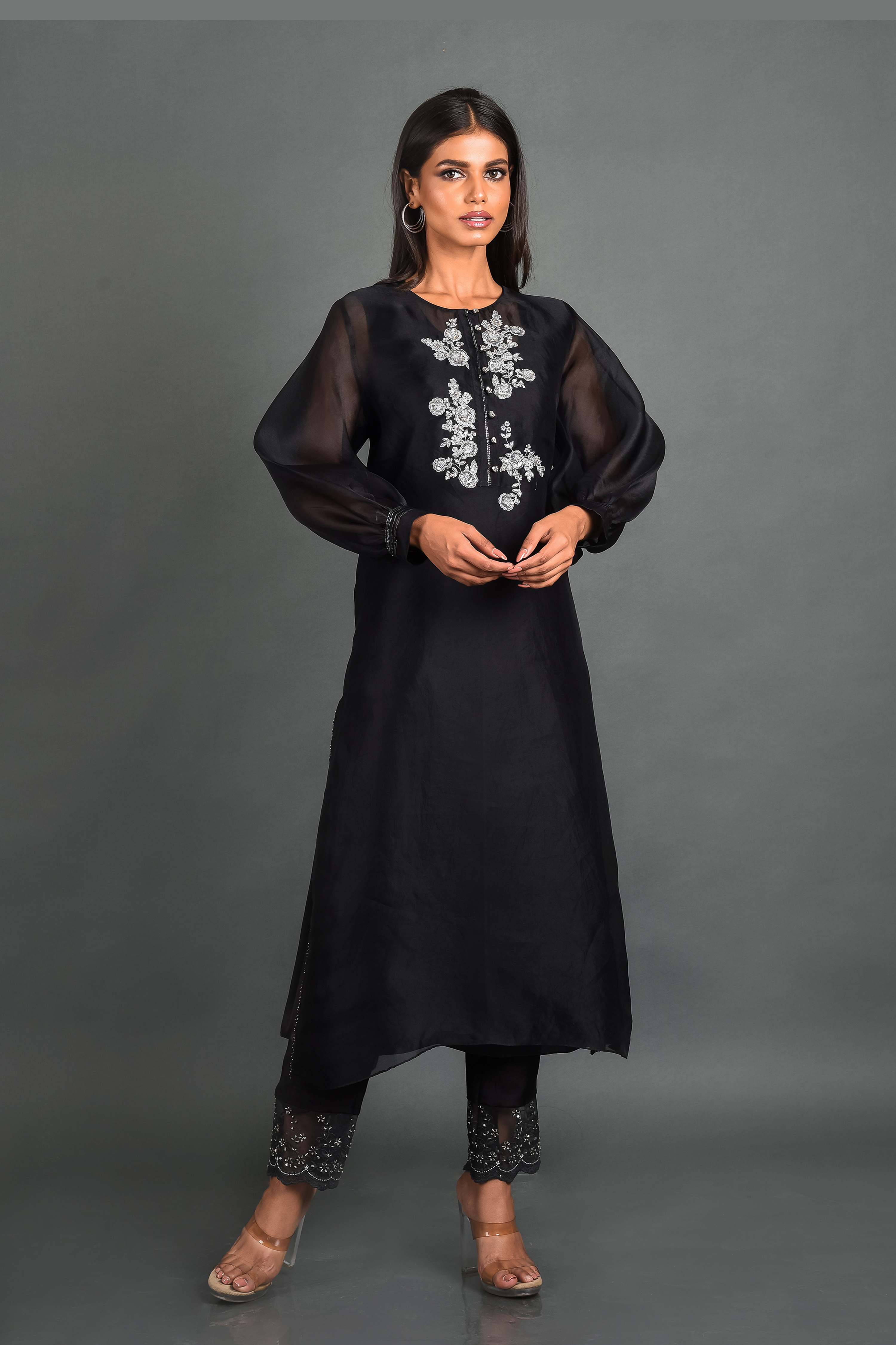 Black Organza Kurta With Pant and Dupatta