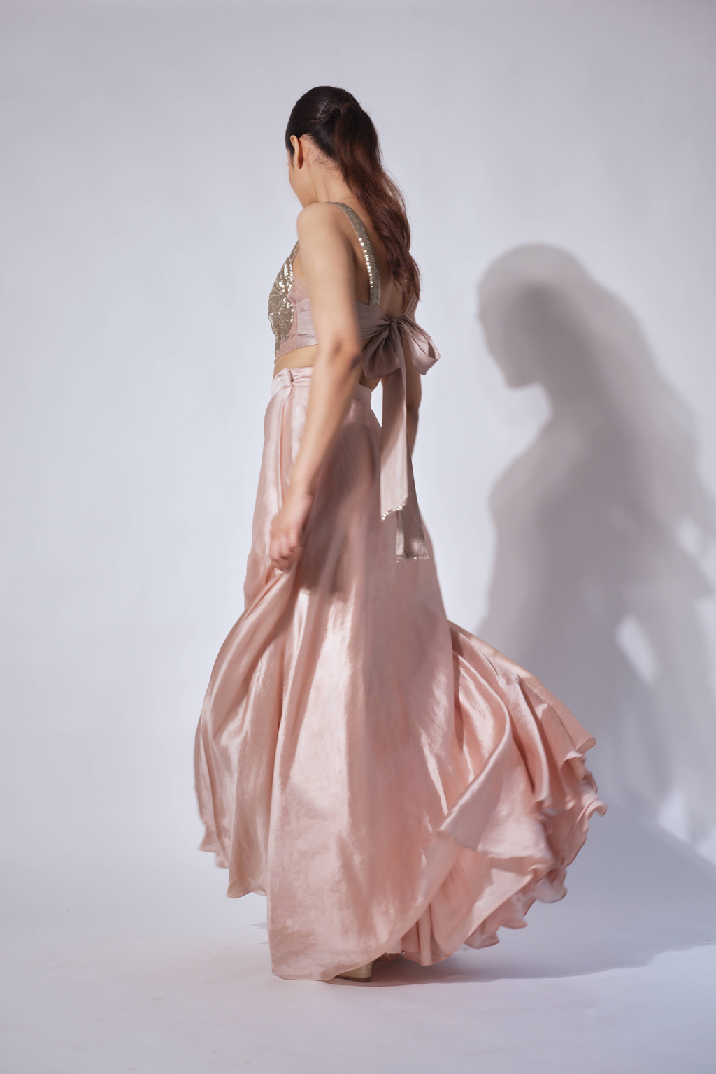 Nude Plume Bustier With Skirt and Dupatta