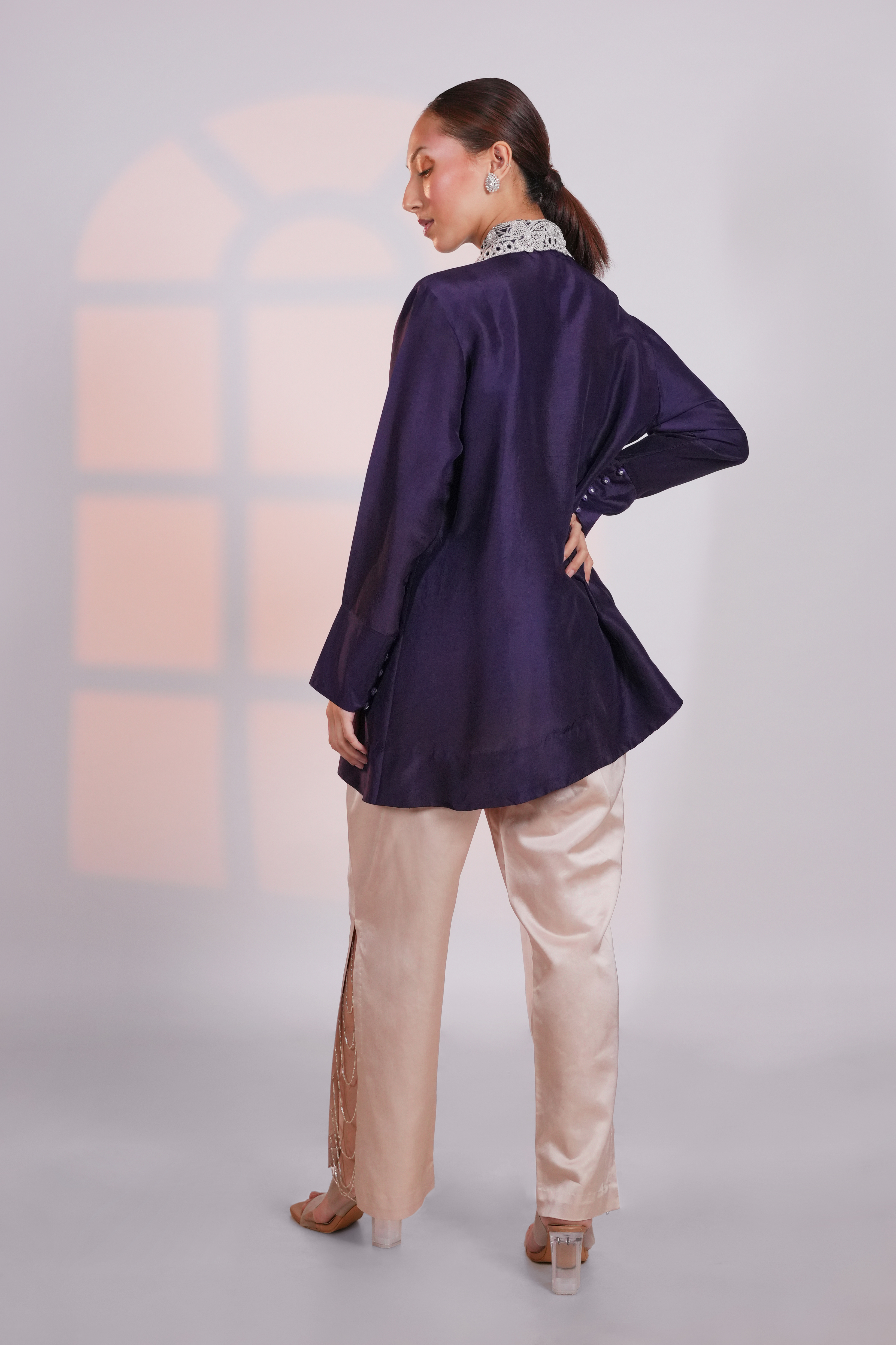 Purple A-Line Silk Shirt