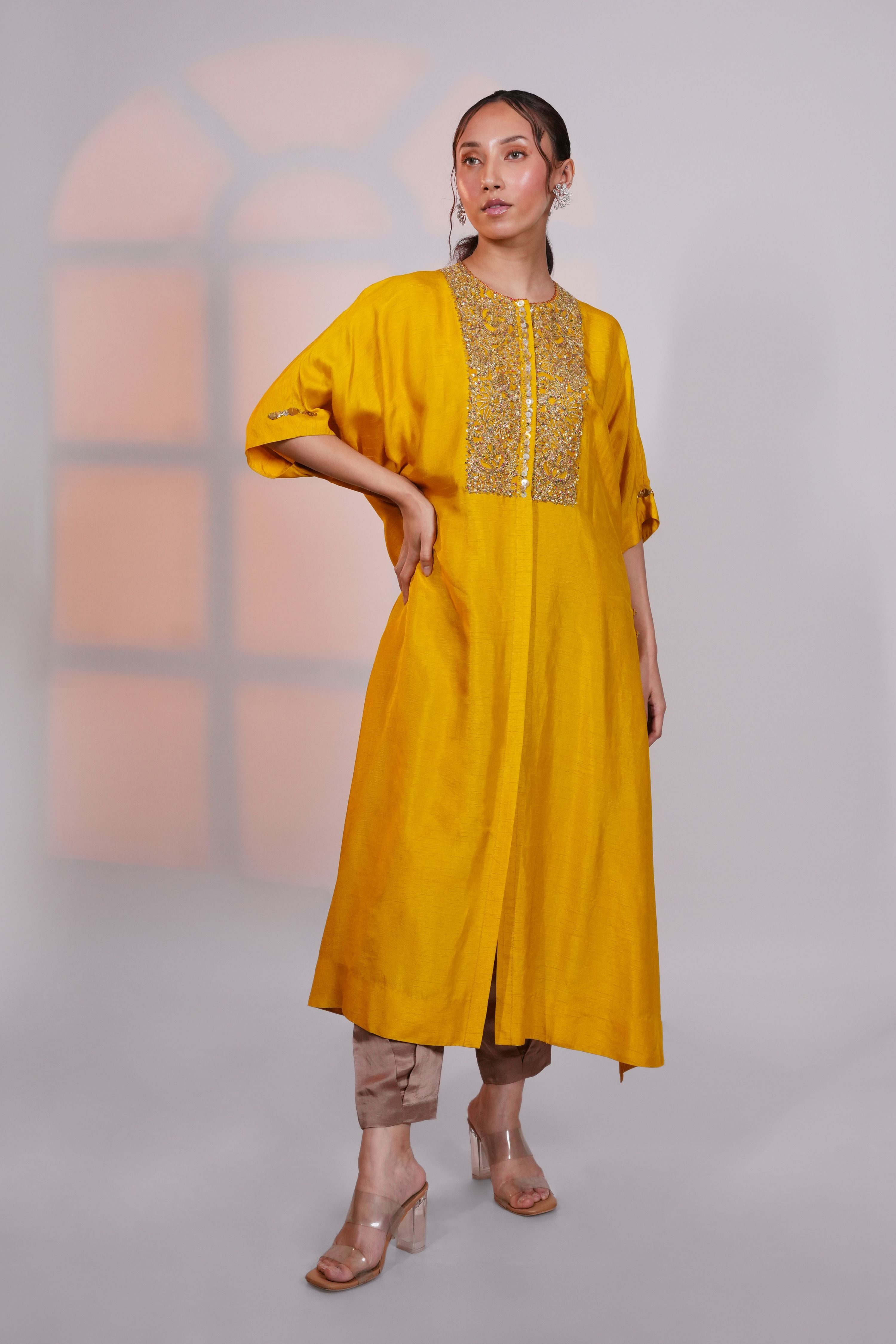 Yellow Reglan Silk Kurta