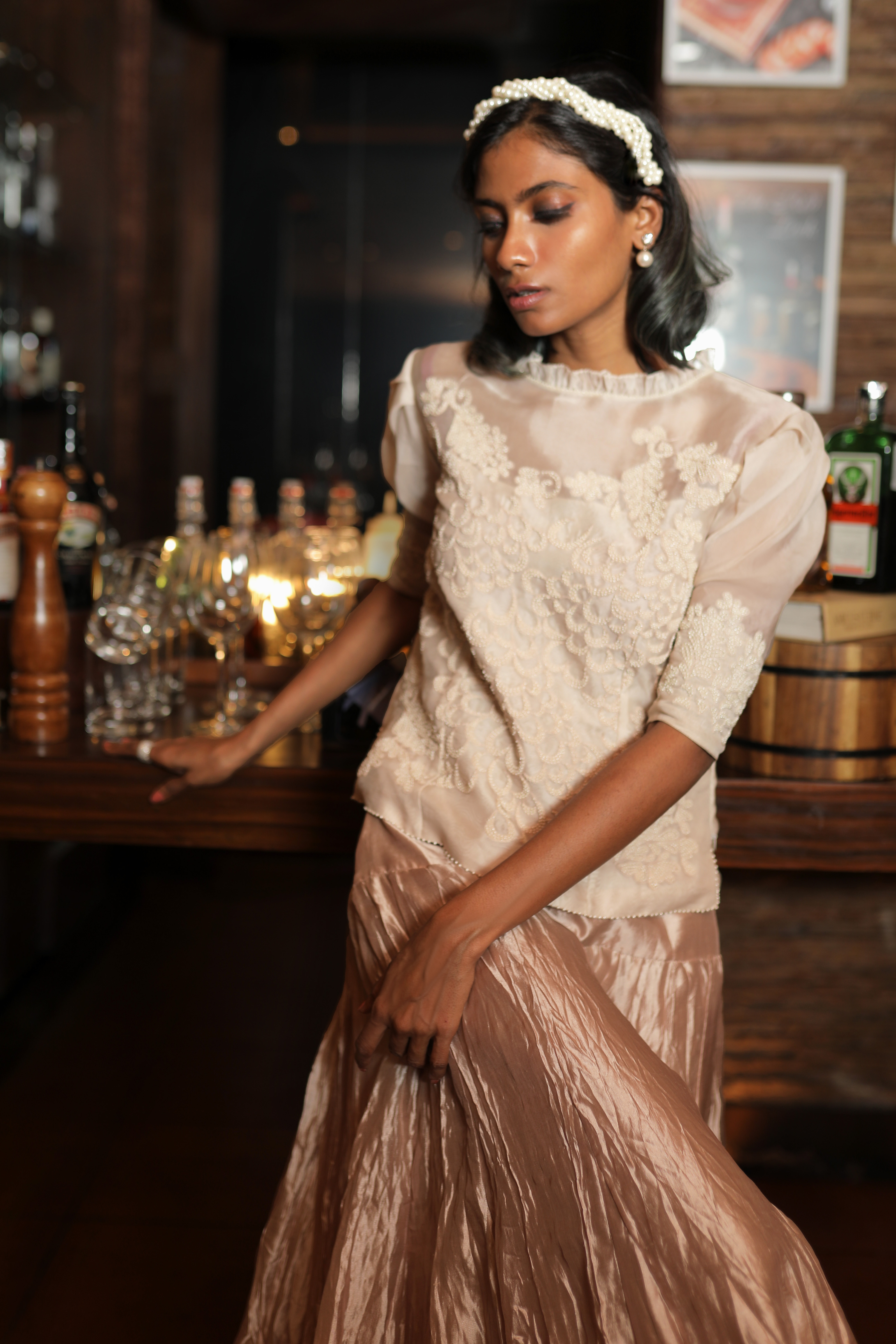 Nude Organza Top With Skirt