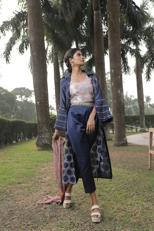 Blue Front Open Bandhej Jacket